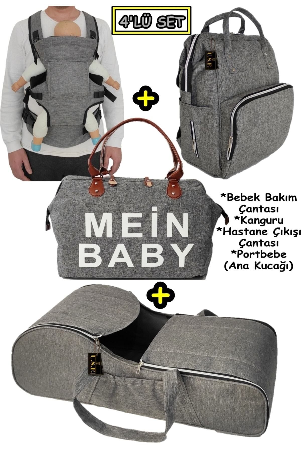 ESY LİNE Portbebe Ana Kucağı + Bebek Bakım Çantası + Bebek Taşıma Kanguru + Hastane Çıkış Çantası-gri