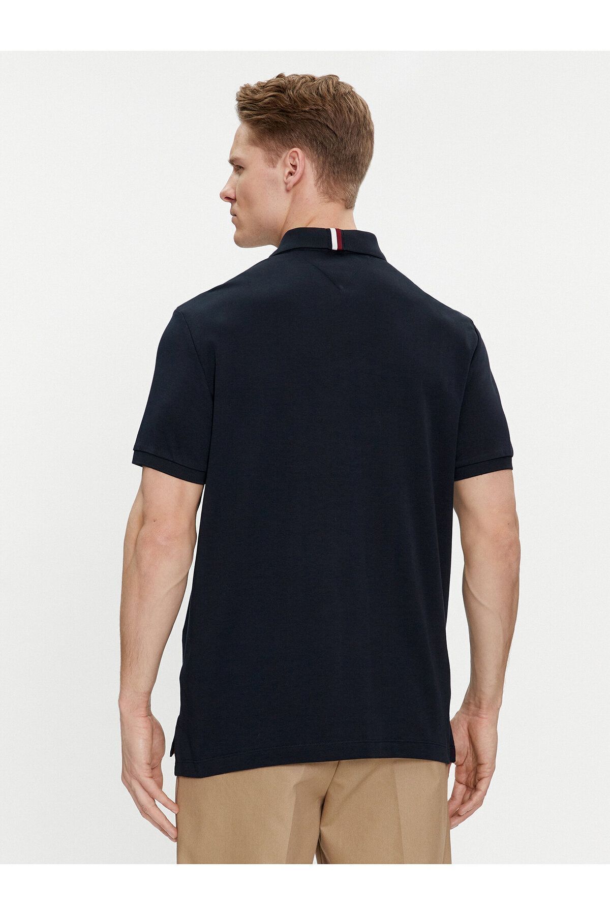 تی شرت یقه پولو آبی مردانه بافندگی روزانه پیراهن چوگان Navy Blue Collar MW0MW34783 DW5 Tommy Hilfiger