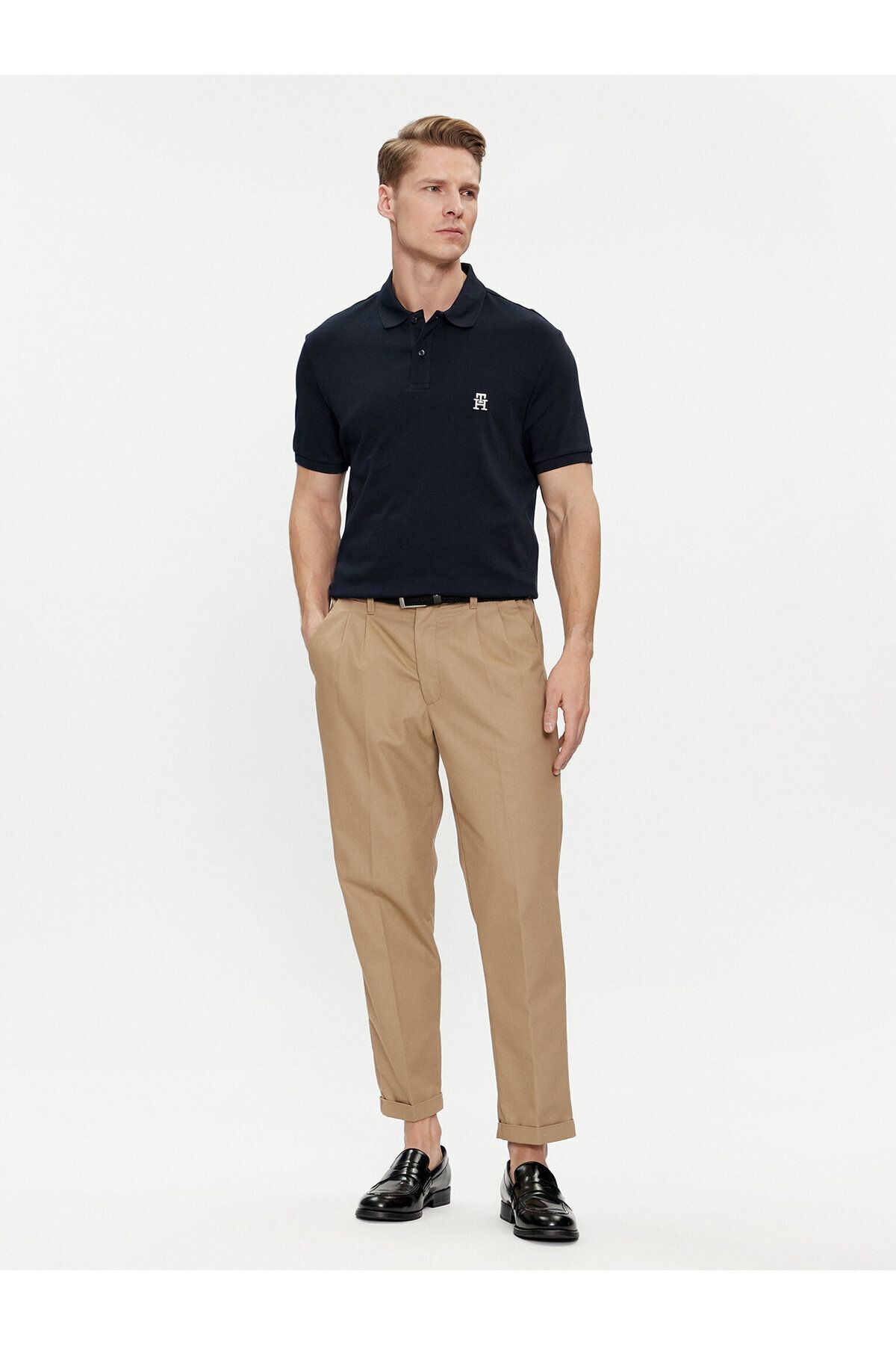 تی شرت یقه پولو آبی مردانه بافندگی روزانه پیراهن چوگان Navy Blue Collar MW0MW34783 DW5 Tommy Hilfiger