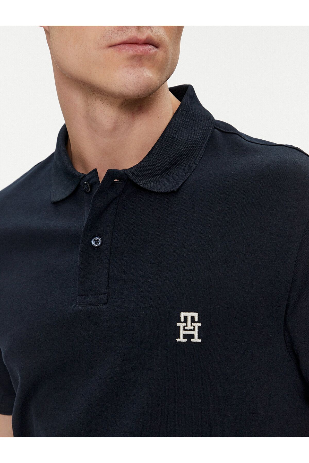تی شرت یقه پولو آبی مردانه بافندگی روزانه پیراهن چوگان Navy Blue Collar MW0MW34783 DW5 Tommy Hilfiger