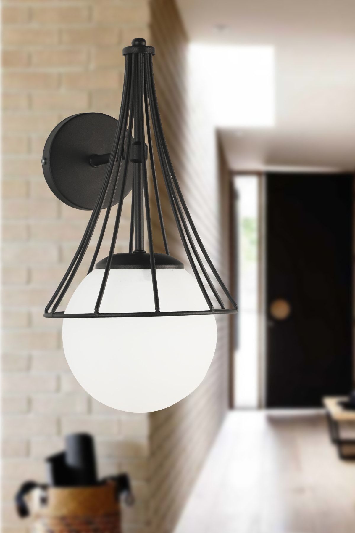 Lapis Sconce Black White Globe Glass