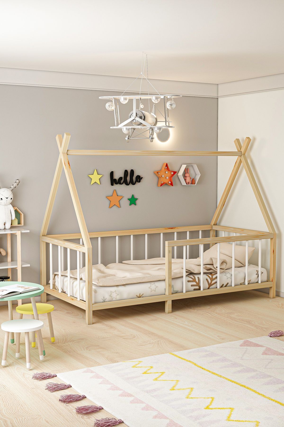 Givayo Mobilya GİVAYO WOOD'S EDDİE AHŞAP BEBEK ÇOCUK MONTESSORİ YATAK