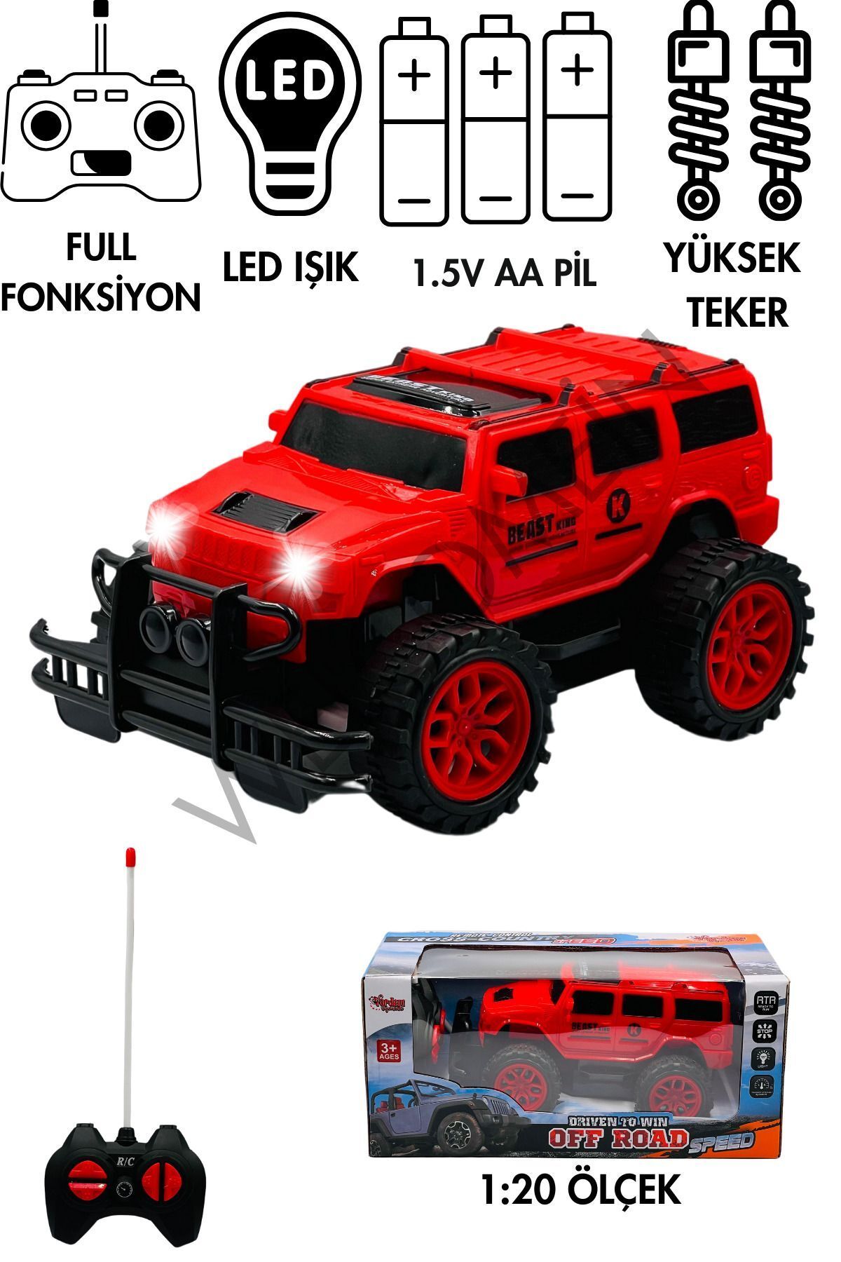 welcomein Oyuncak Uzaktan Kumandalı Pilli Full Fonksiyon Işıklı Drift Atabilen OffRoad Yüksek Teker Araba Jeep