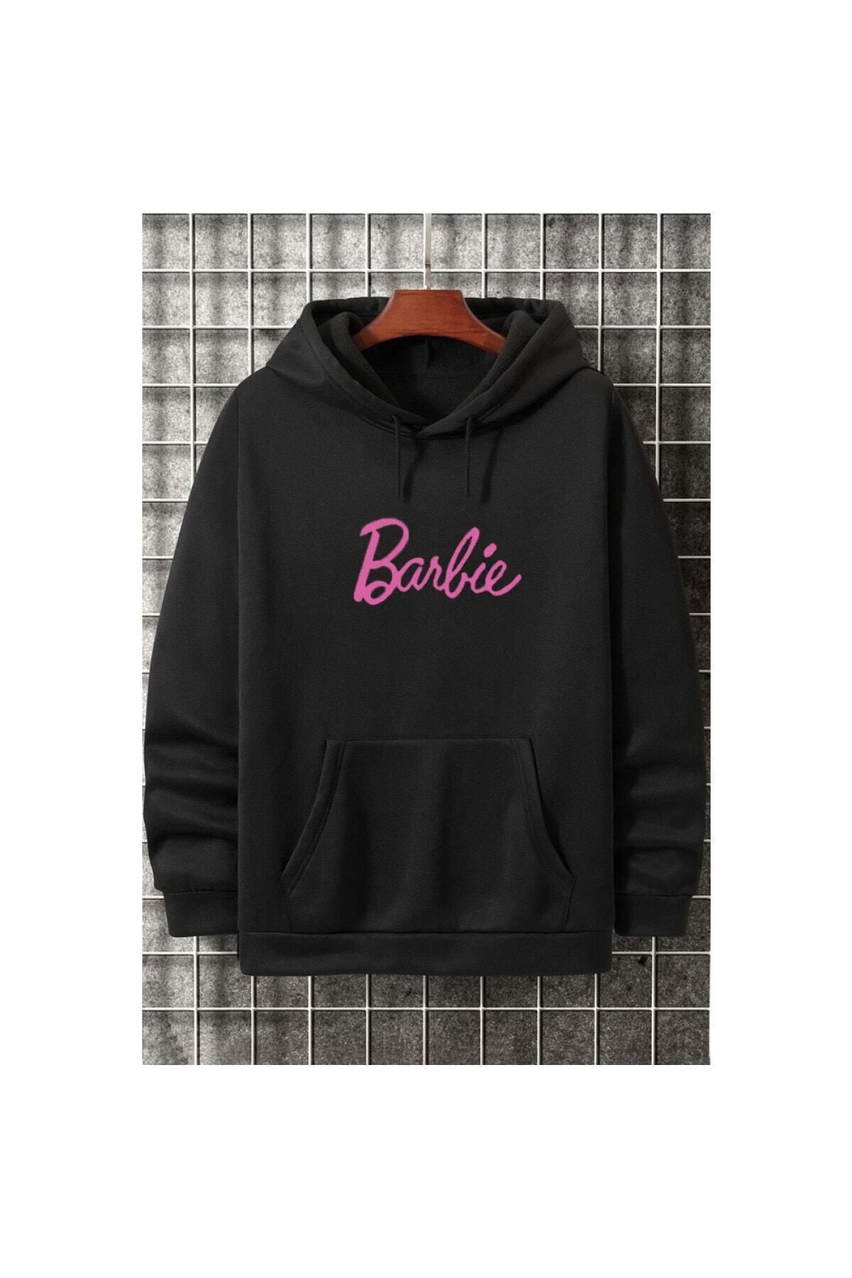 Genel Markalar Siyah Unisex Barbie Baskılı Oversize Kapüşonlu Sweatshirt TYC00679413171