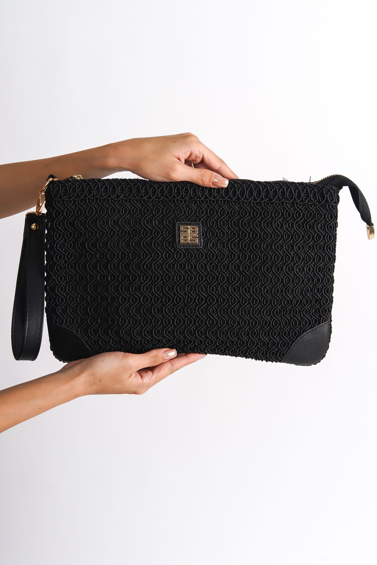 Women's Simple and Stylish Leather Detailed Knitted Handbag