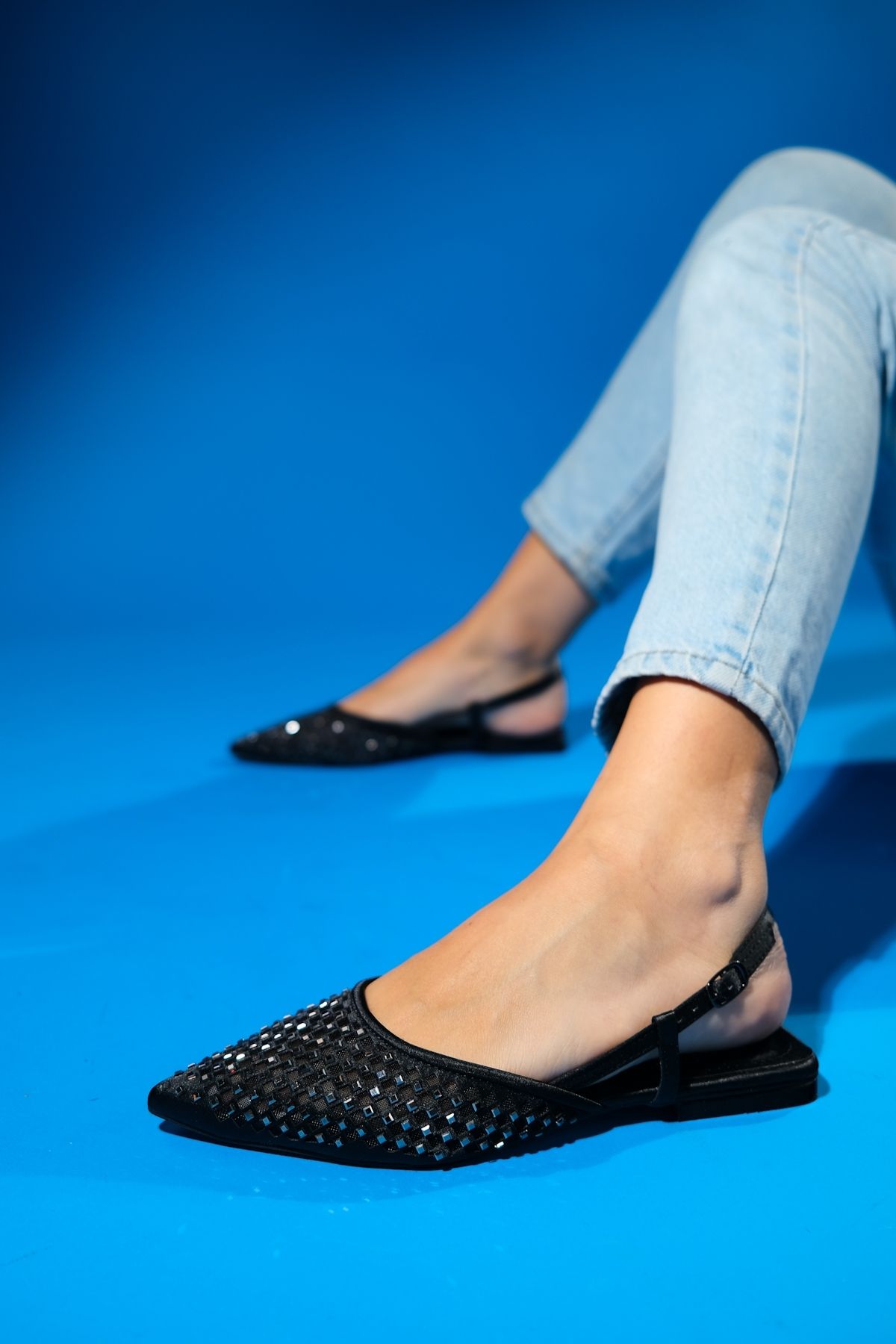 بابیت سیاه زنانه Bonjour Satin Stin Moundled Stone کفش های مسطح luvishoes