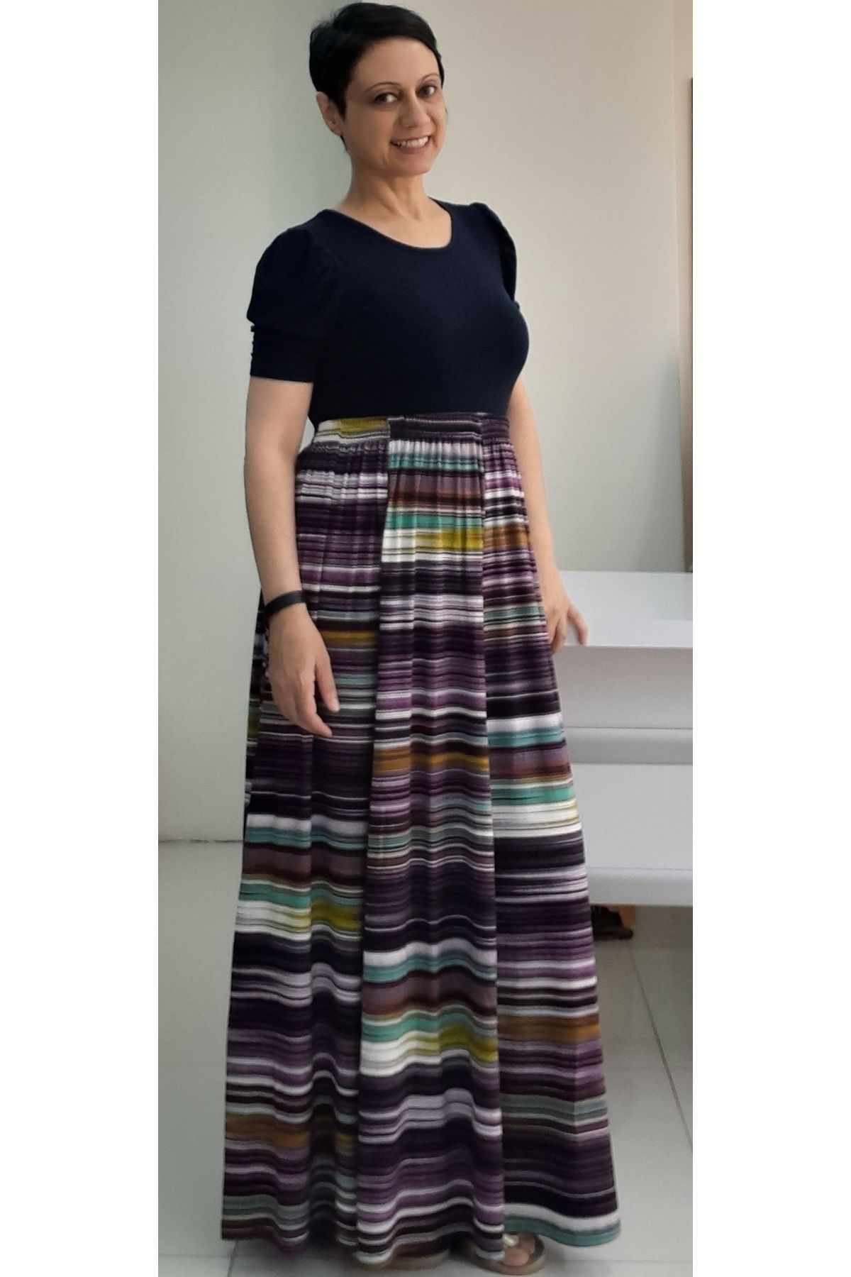 Mertcan Butik-6 Pieces Plum Patterned Viscose Skirt - Combed Cotton with Elastic Waist 2