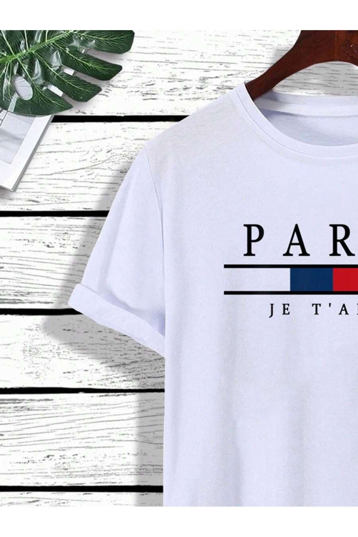 Hunors Sportswear & Company-Σετ μπλουζάκι και σορτς με στάμπα Paris Je T'aime - Μαύρο, Crew Neck 3