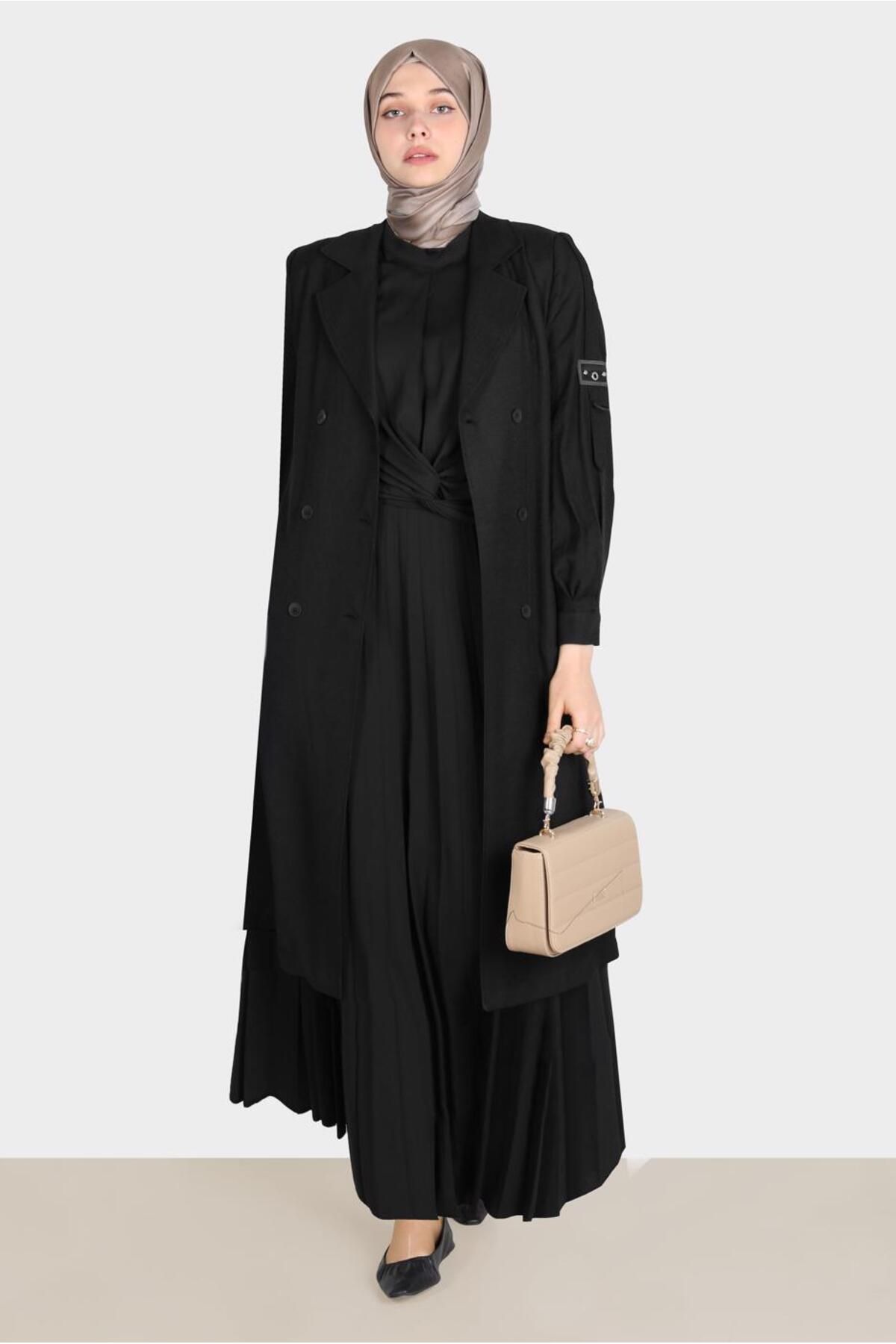 مانتو کمربند دکمه دار 10570 Alvina