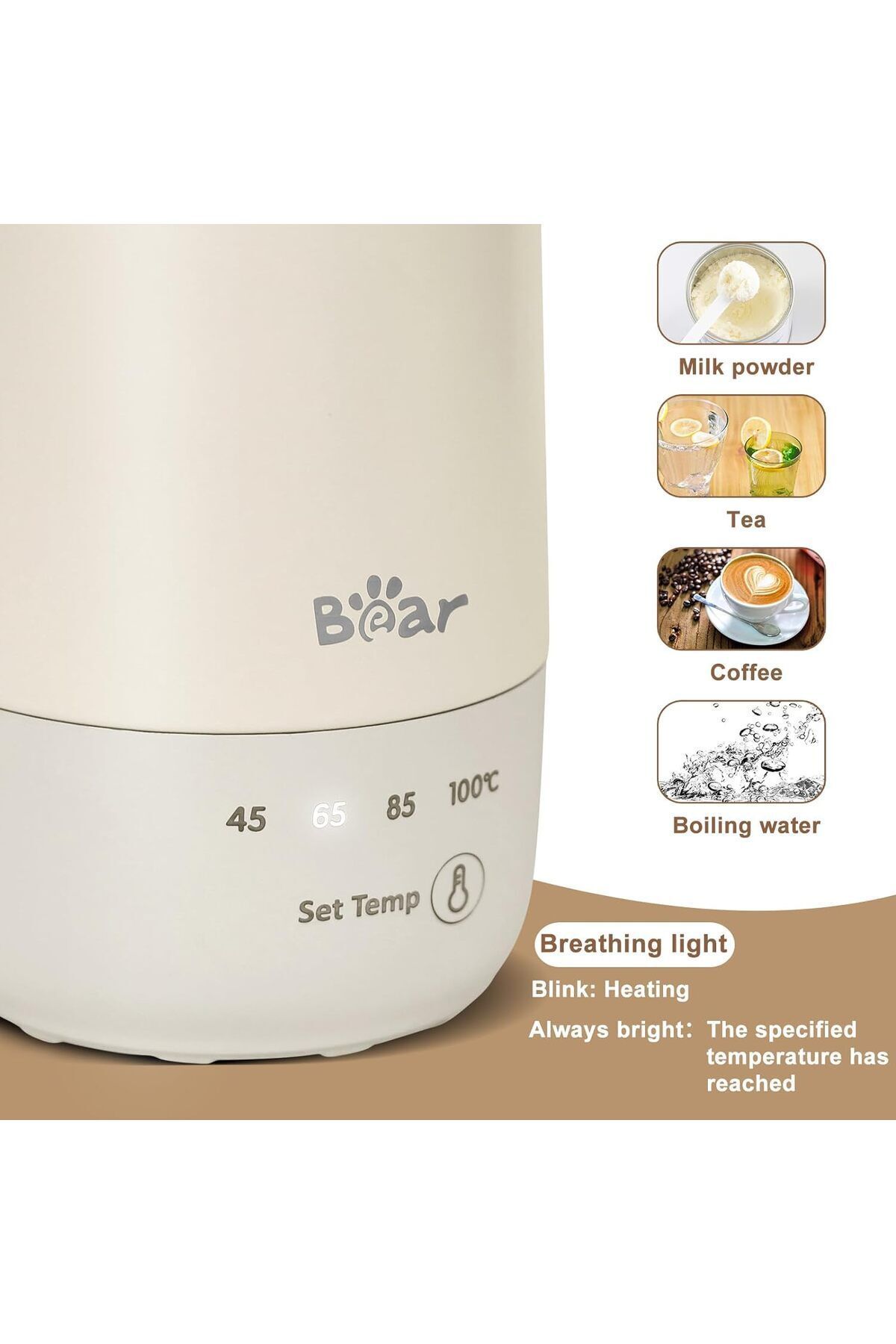 BEAR-Portable Travel Fast Boiling Water Kettle for Camping with 4 Temperature Controls, One Touch 3