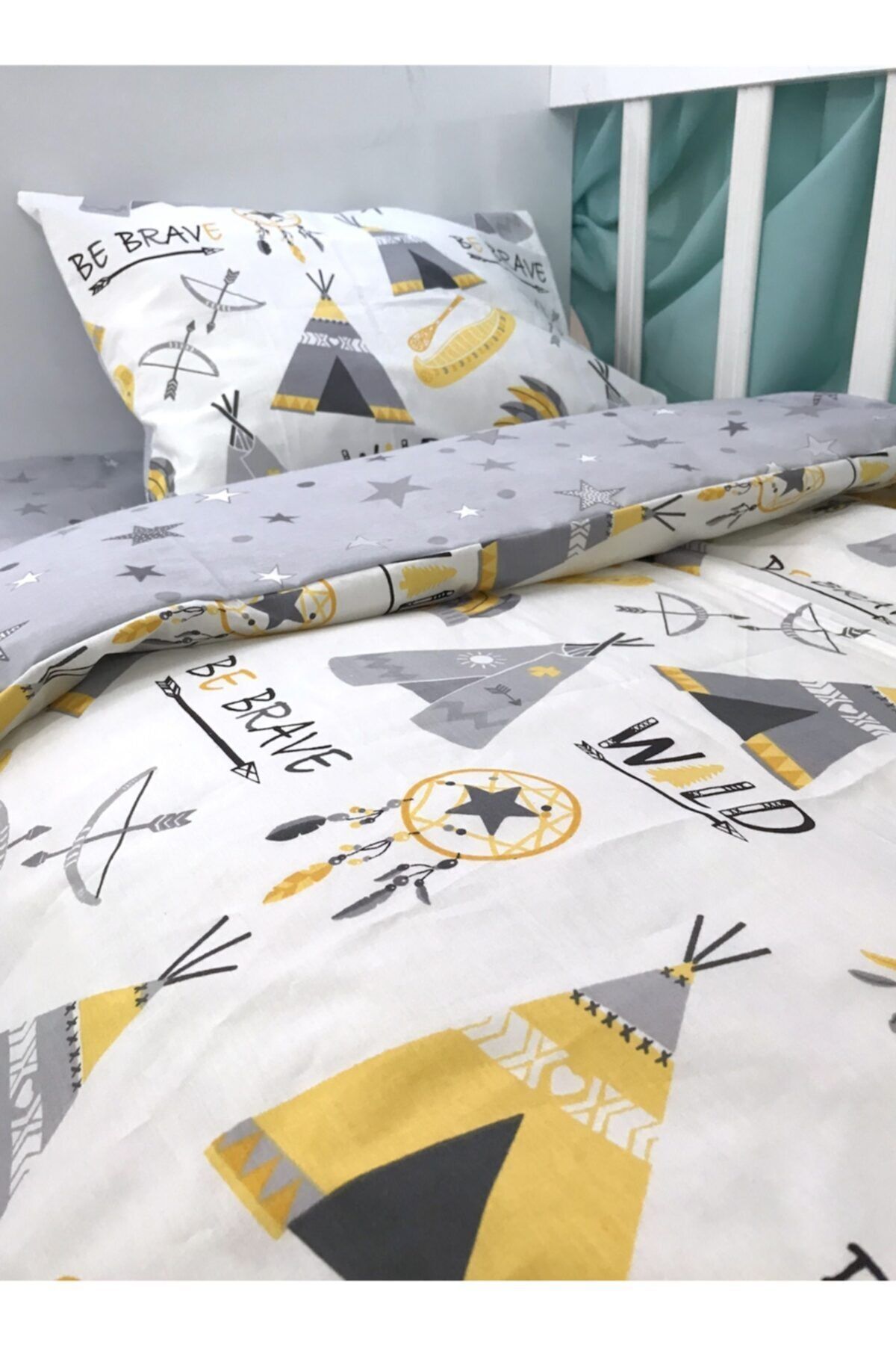 Bebek Özel-Cotton Children Youth Single Duvet Cover Set Yellow Camping Tent 2