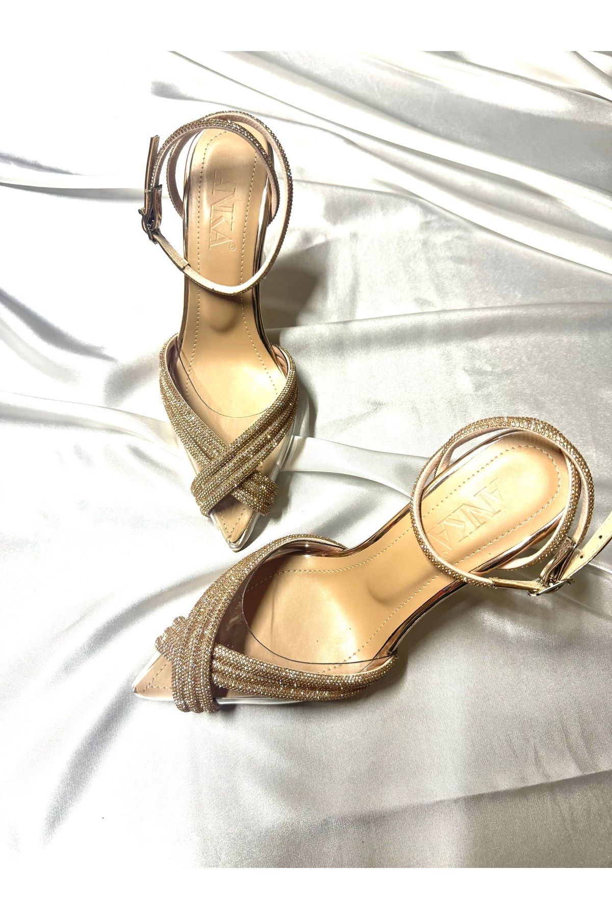 TrendyAnka-Lady Princess Nude Rose - Pantofi de seară cu toc transparent, cu vârf ascuțit, cu detaliu de piatră încrucișată de 8 cm 5