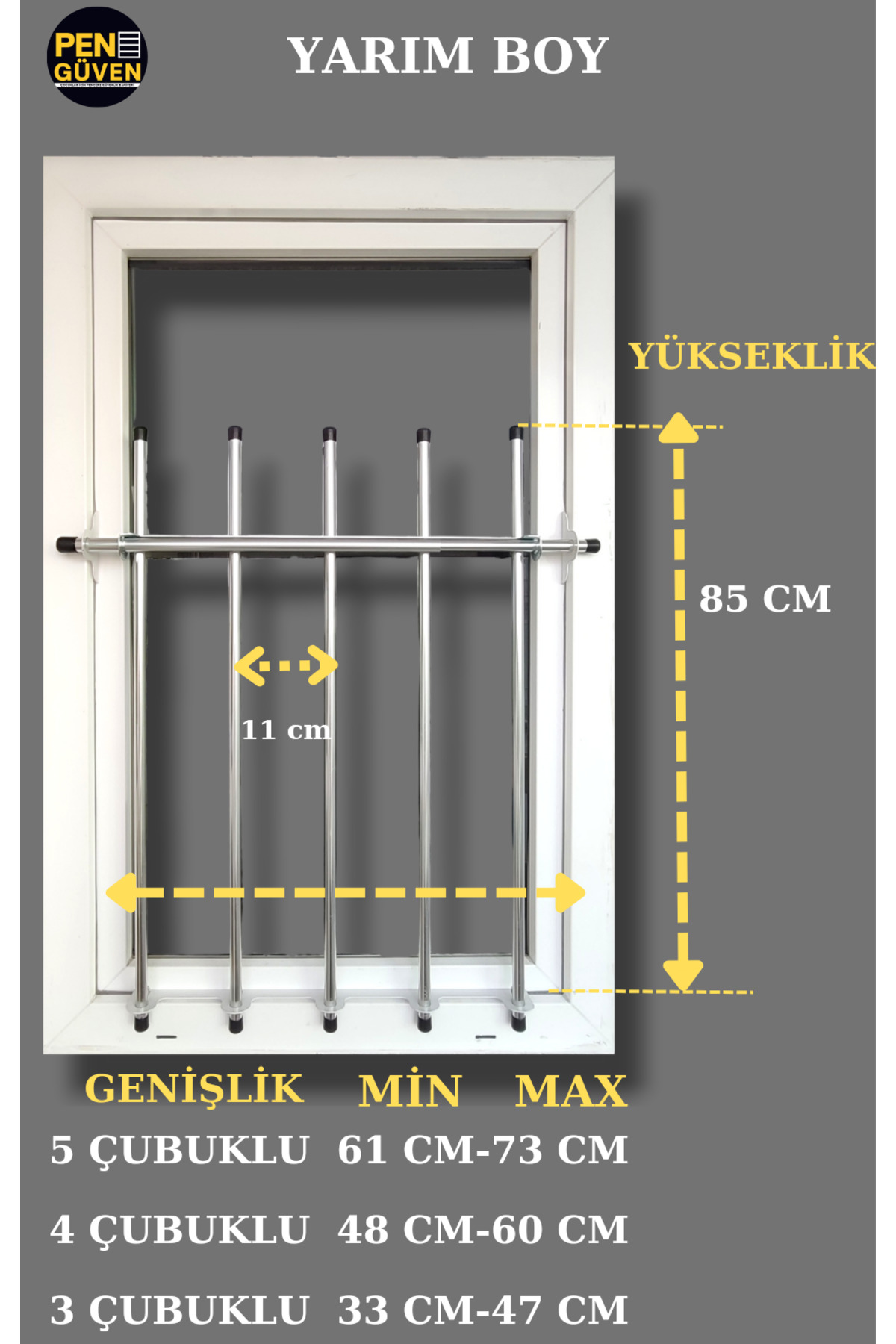4 ÇUBUKLU-DİKEY-YARIM KAPAMA- BEYAZ- PORTATİF PENCERE KORKULUĞU-PENCERE GÜVENLİK SİSTEMLERİ 2