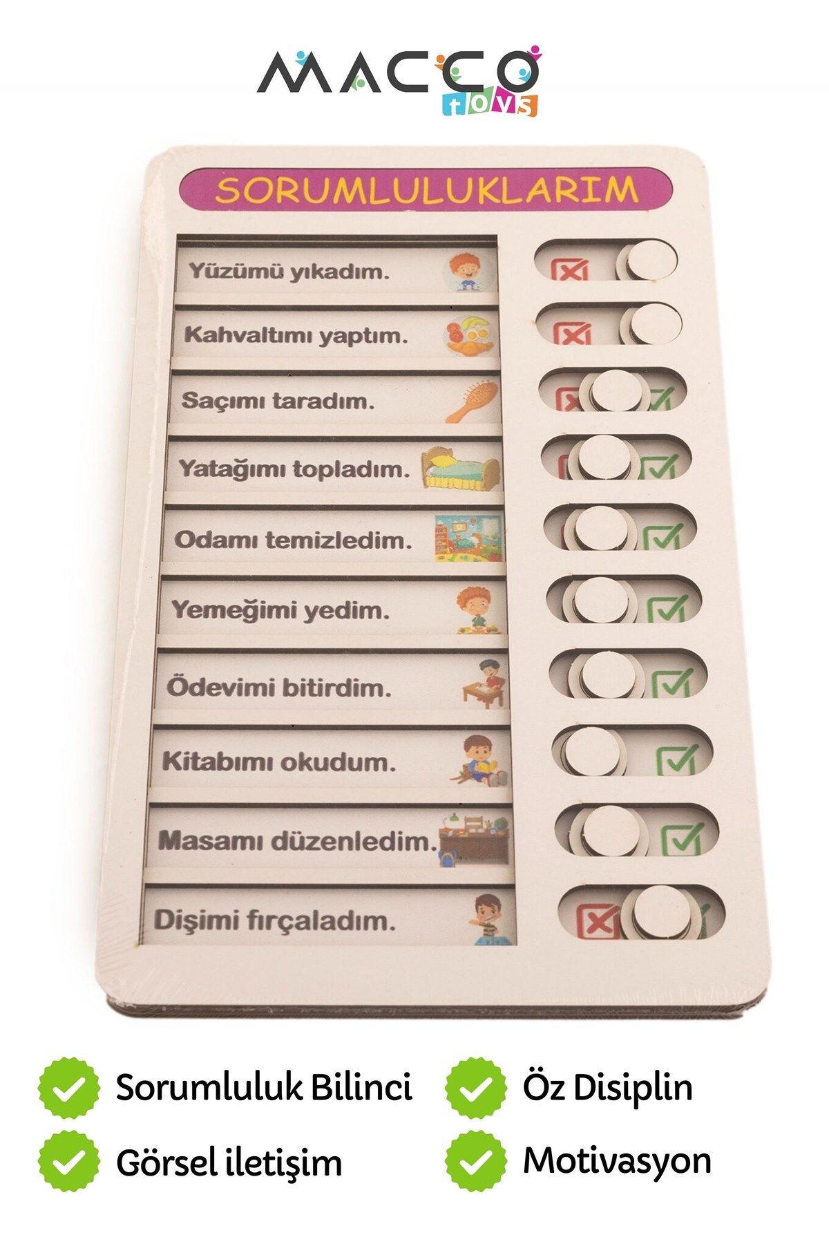 Macco Mobilya Sorumluluklarım Görev Panosu Eğitici Ahşap Oyuncak