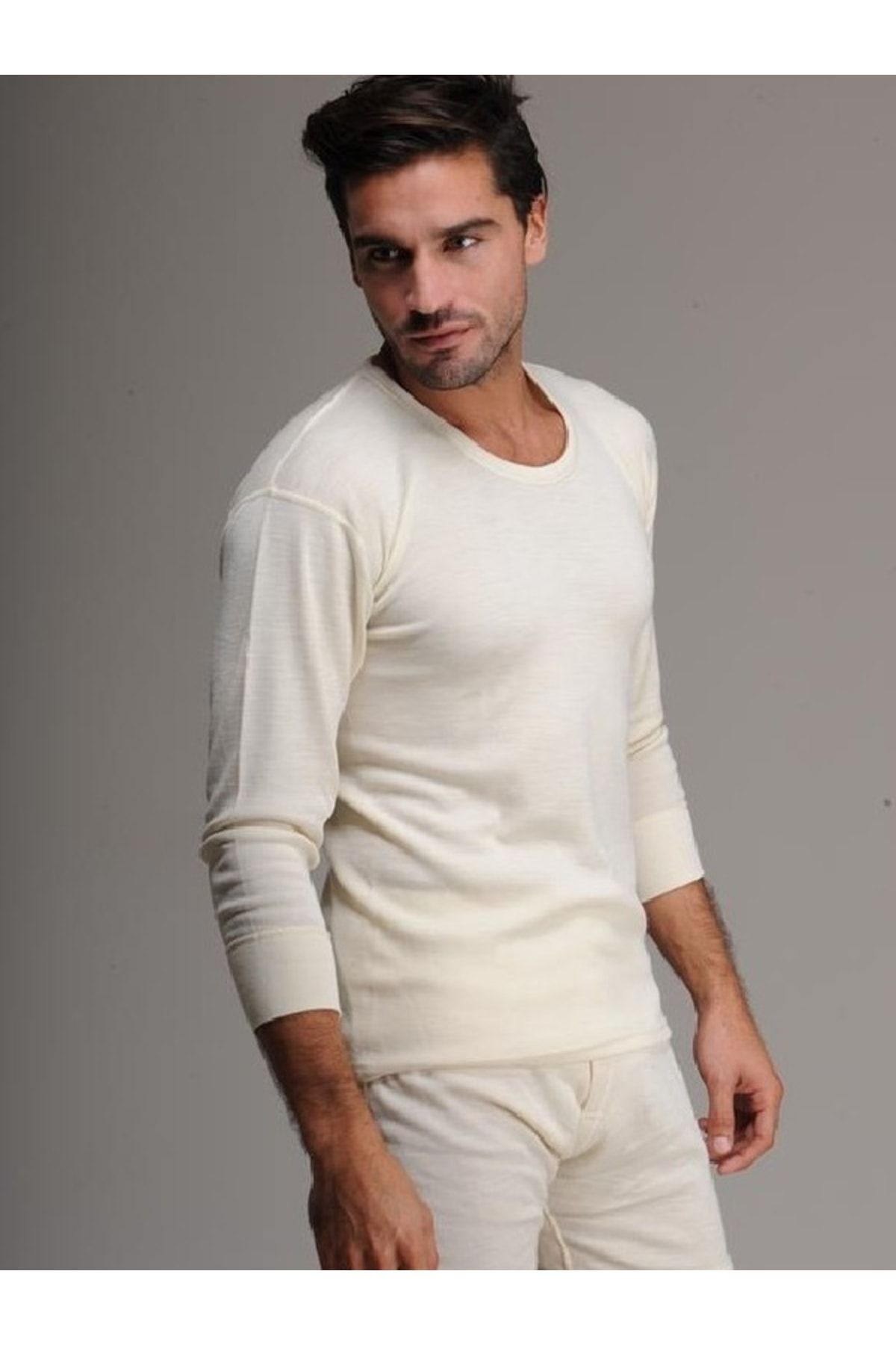 Hasyün Lenjerie De Corp De Lână, Bej, Cu Mânecă Lungă Masculin - M