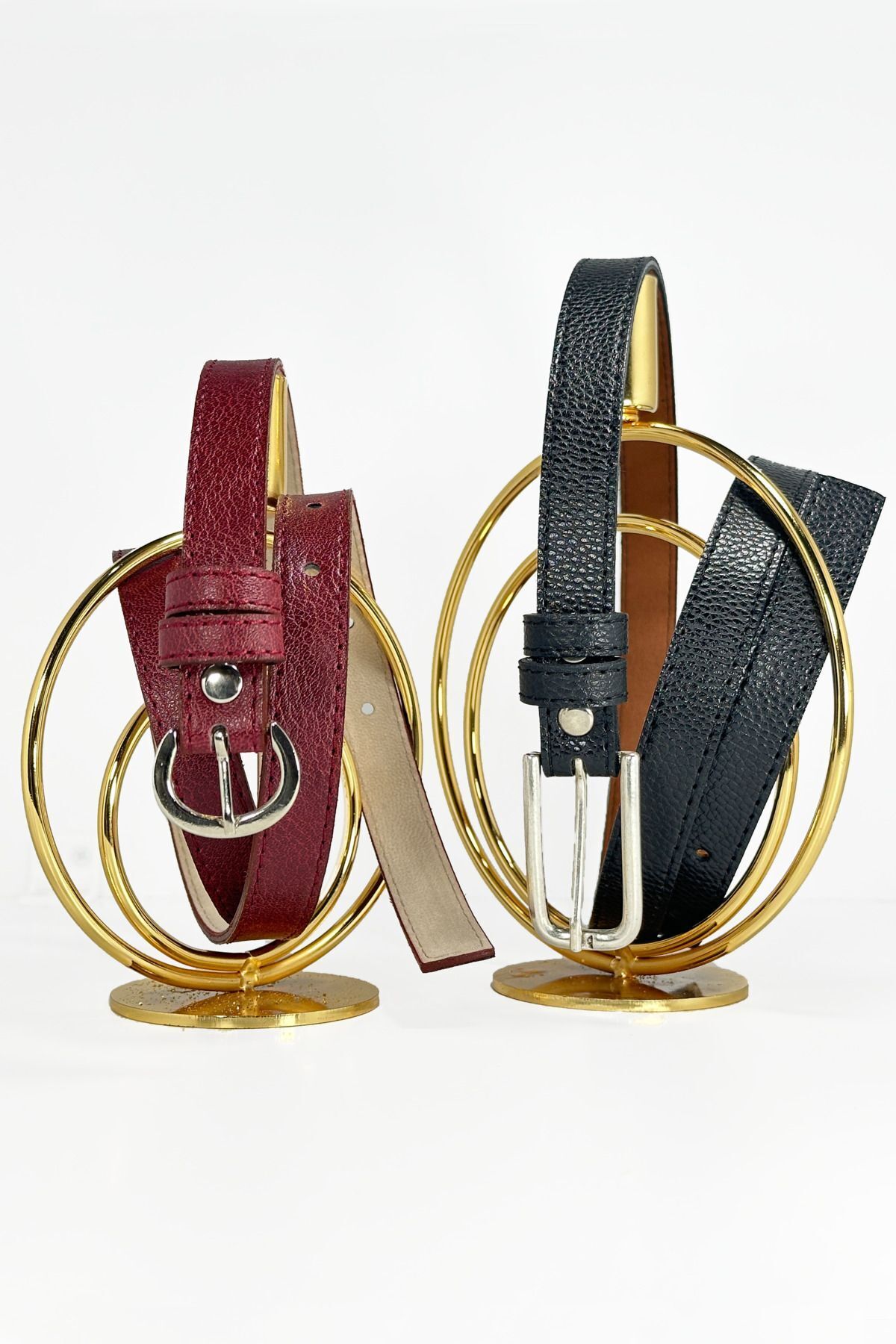 Vegan Leather 2pcs 2 cm Red and Black Women's Belt Shirt, Sweater, Trousers and Dress Belt