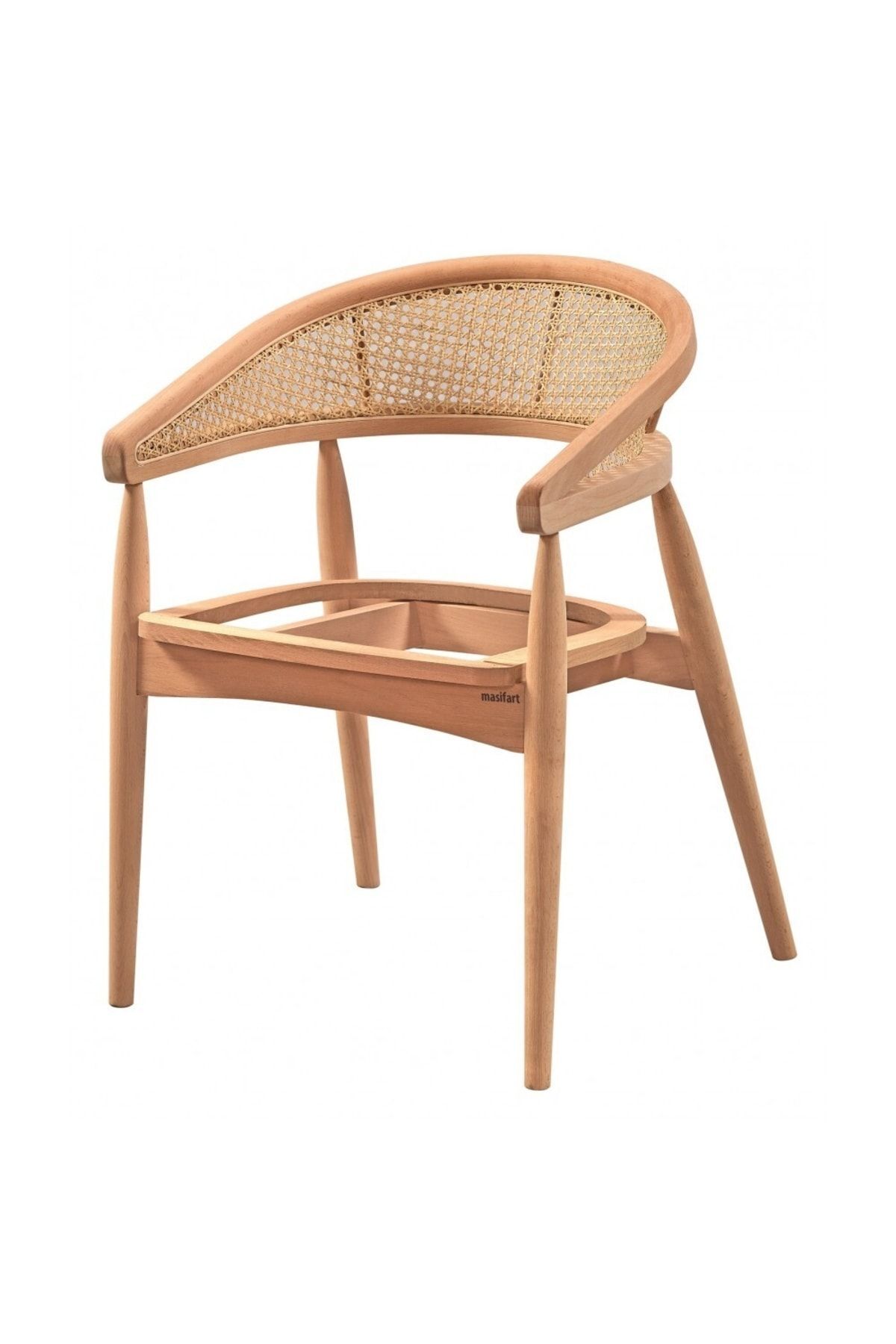 Masifart Folium Hasırlı Gazel Sandalye Cilasız Ham Ahşap