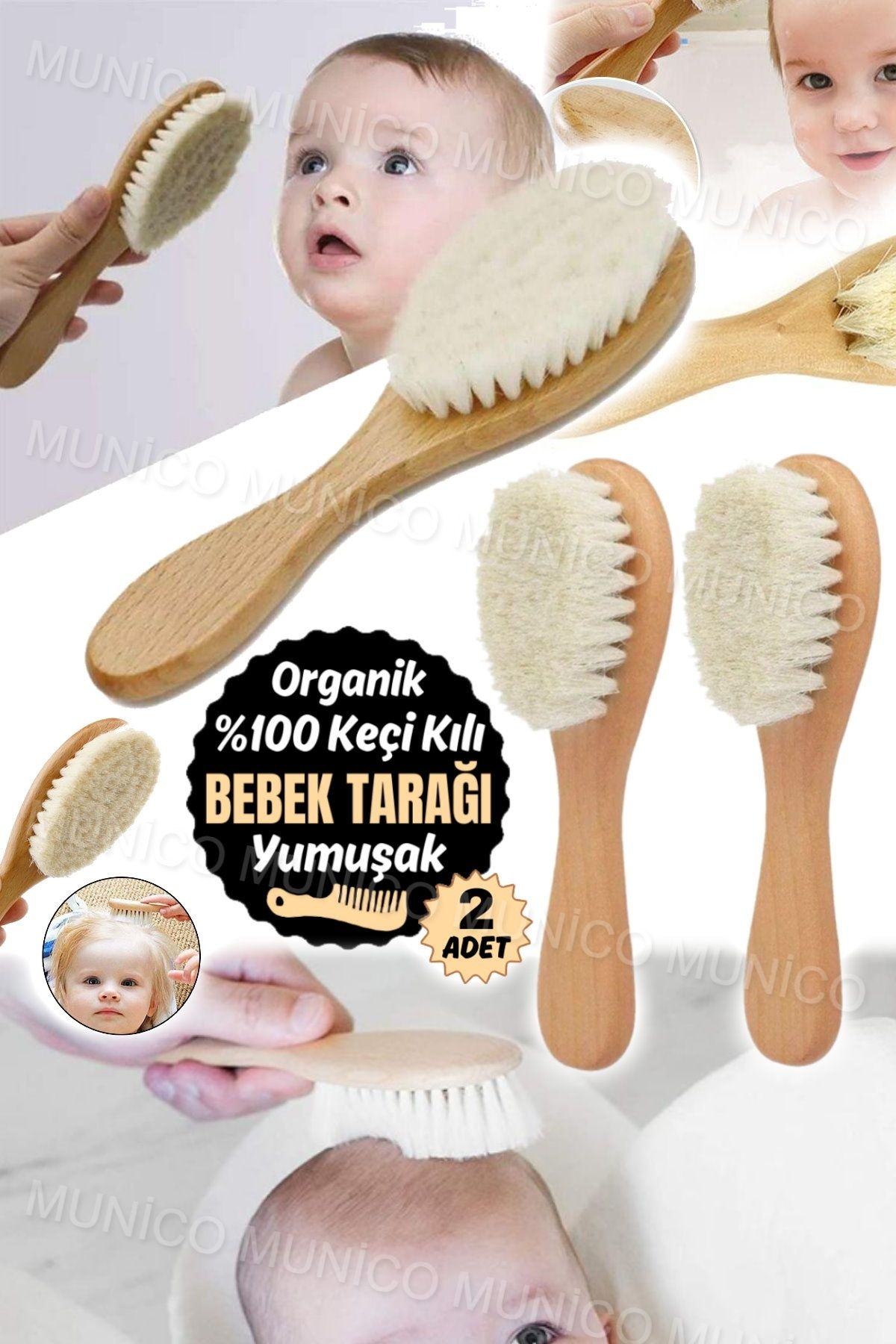 2 Adet Ahşap Bebek Saç Fırçası Çocuk Küçük Tarak Doğal Yumuşak Kıllar Yenidoğan Saç Fırçası Kafa