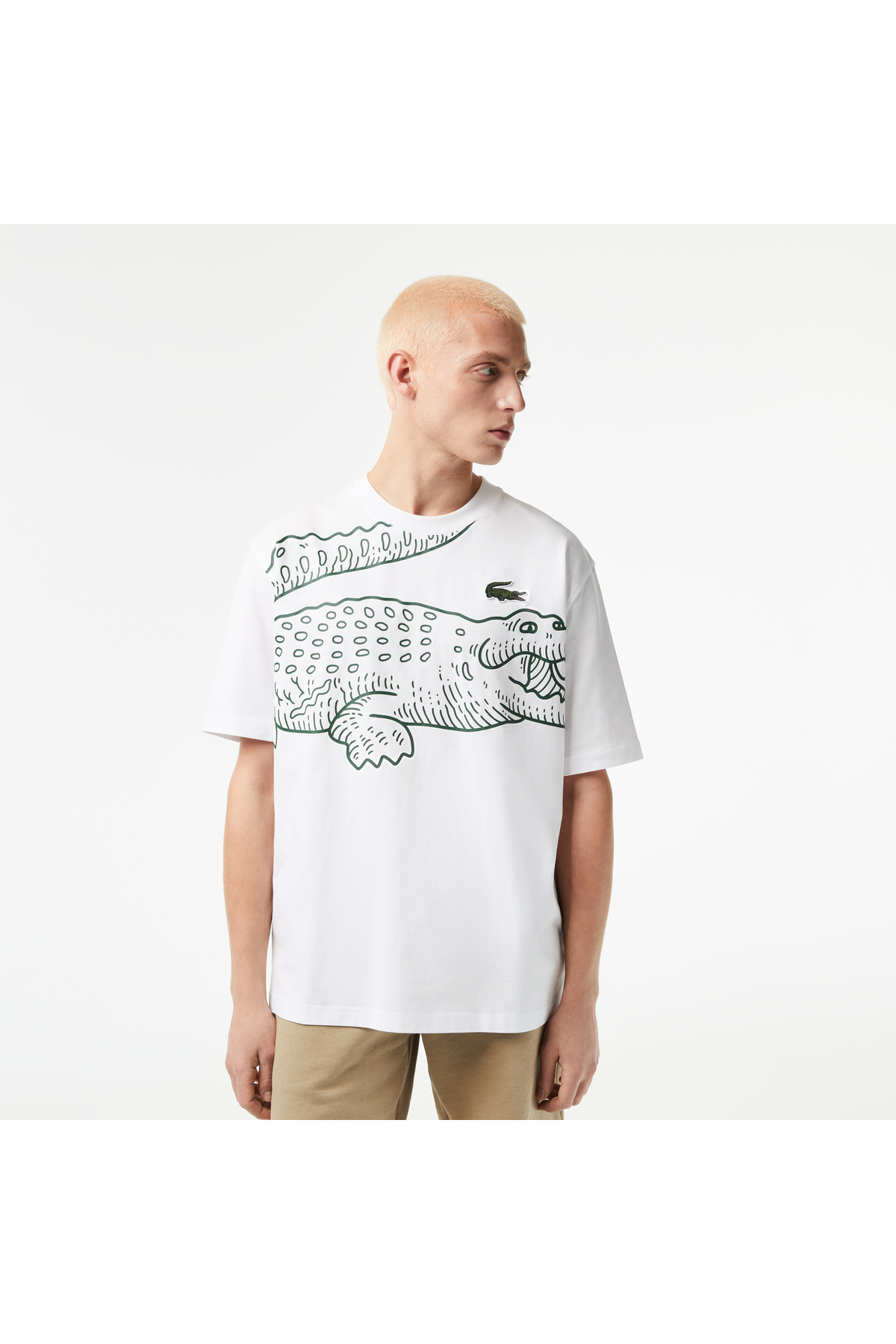 Men's Loose Fit Crew Neck Organic Cotton Printed White T-shirt