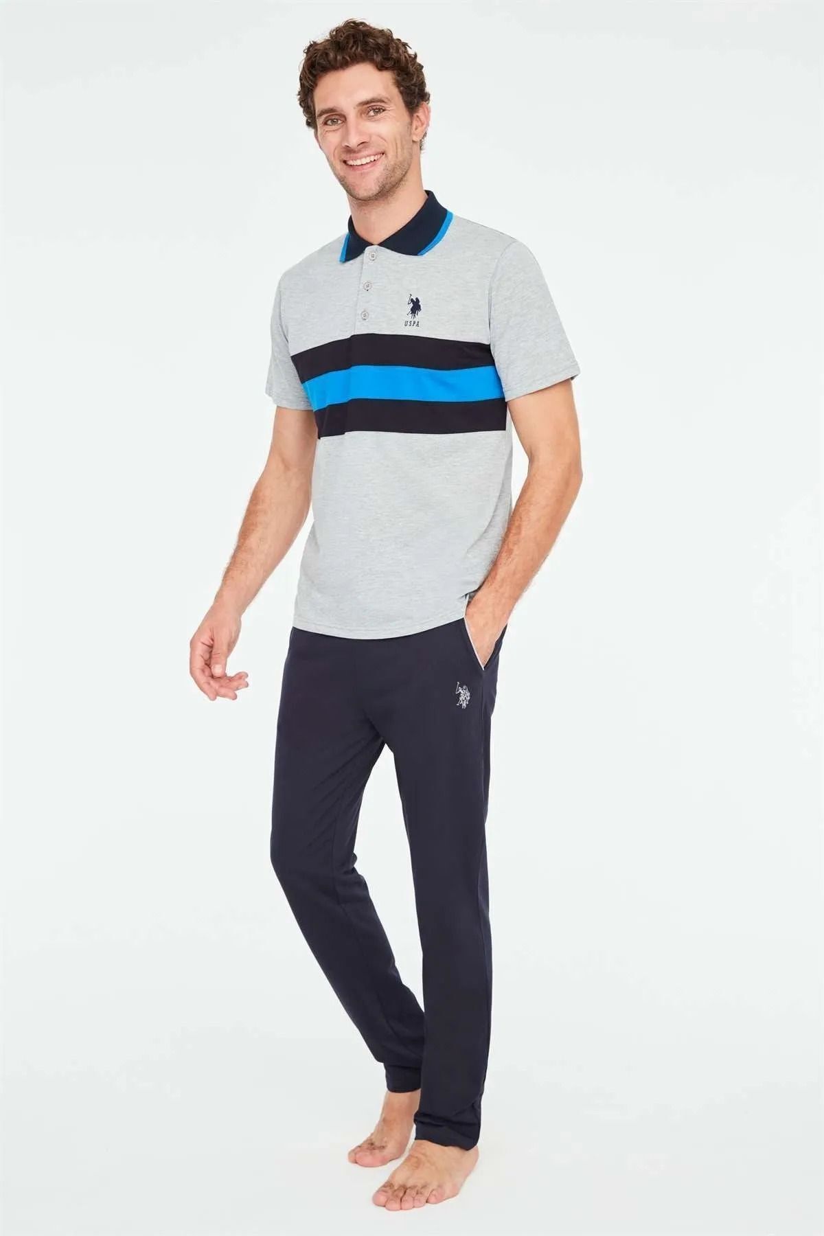 ست پیژامه خاکستری مردانه لباس خواب ملانژ U.S. Polo Assn.