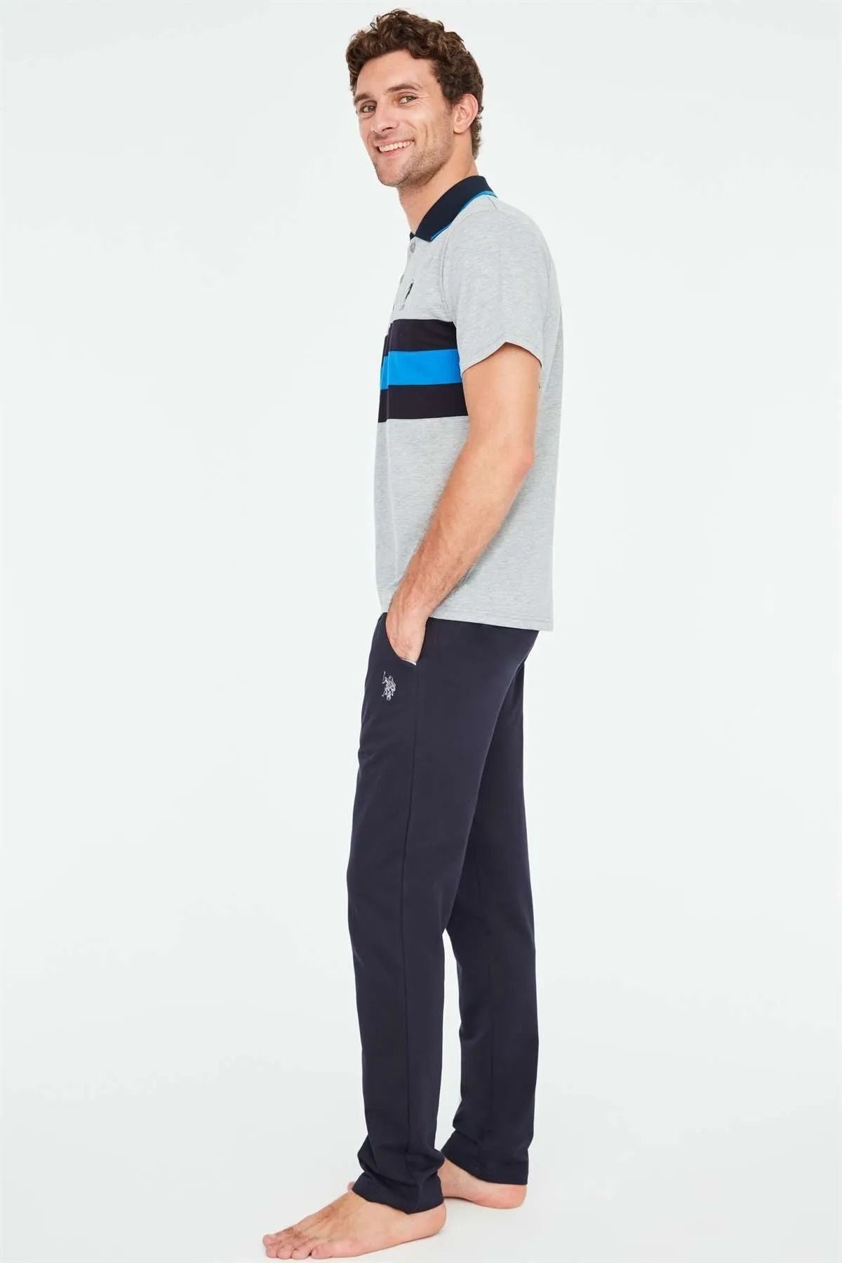 ست پیژامه خاکستری مردانه لباس خواب ملانژ U.S. Polo Assn.
