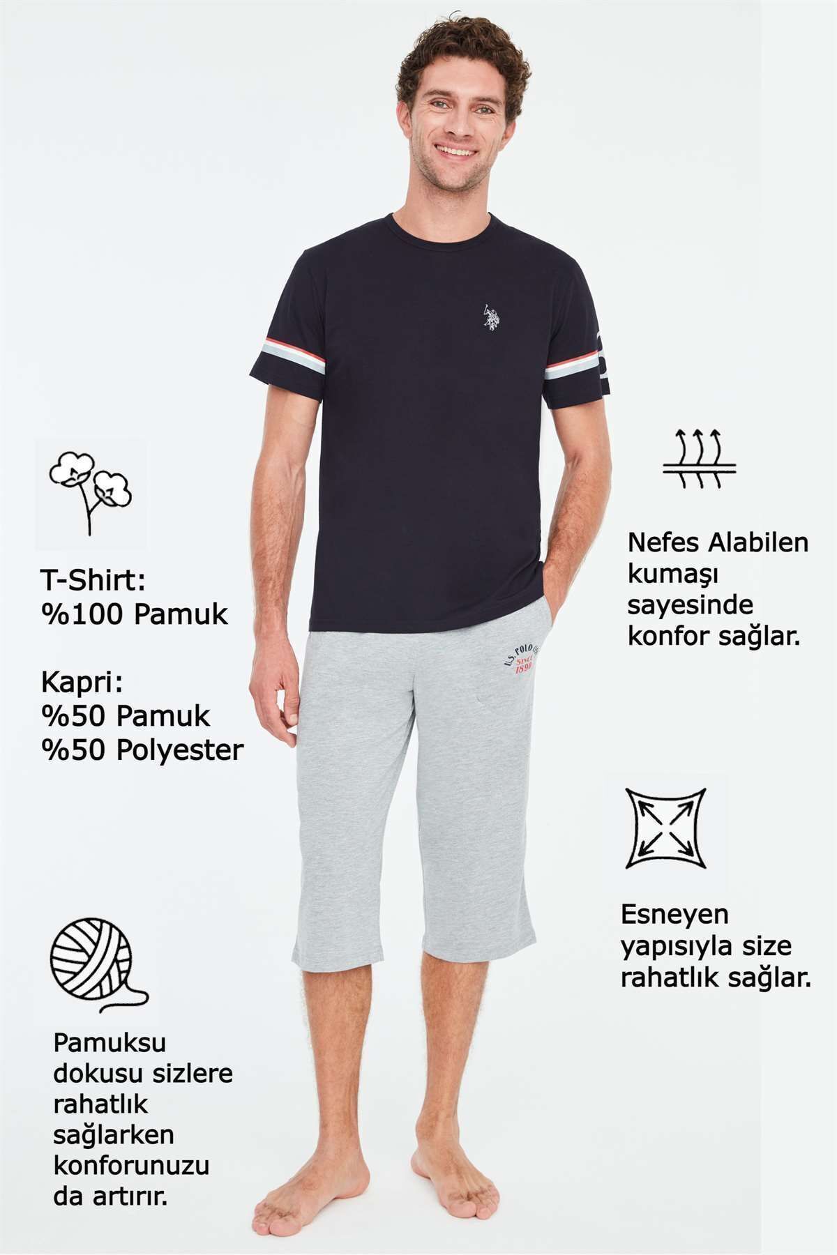 ست پیژامه آبی مردانه کاپری ناوی اورجینال U.S. Polo Assn.