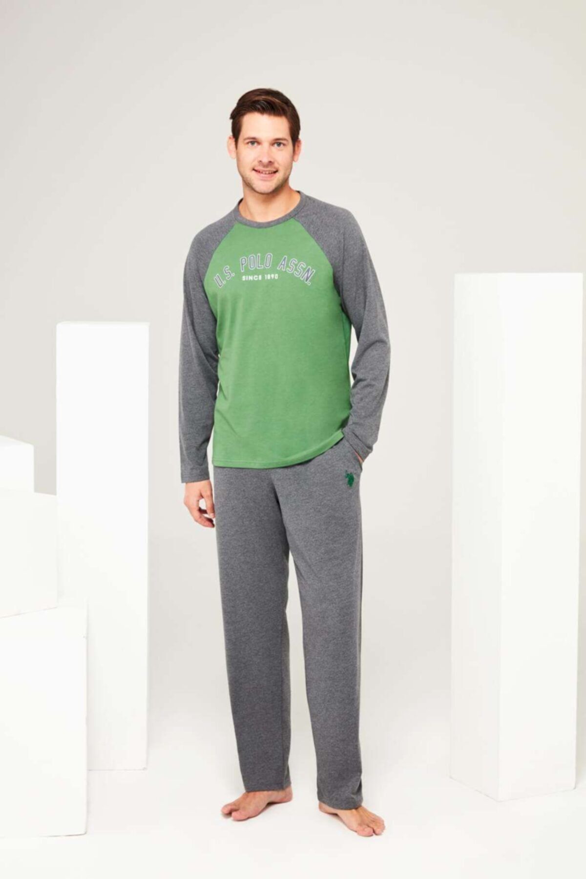 ست پیژامه سبز مردانه لباس خواب یقه گرد U.S. Polo Assn.
