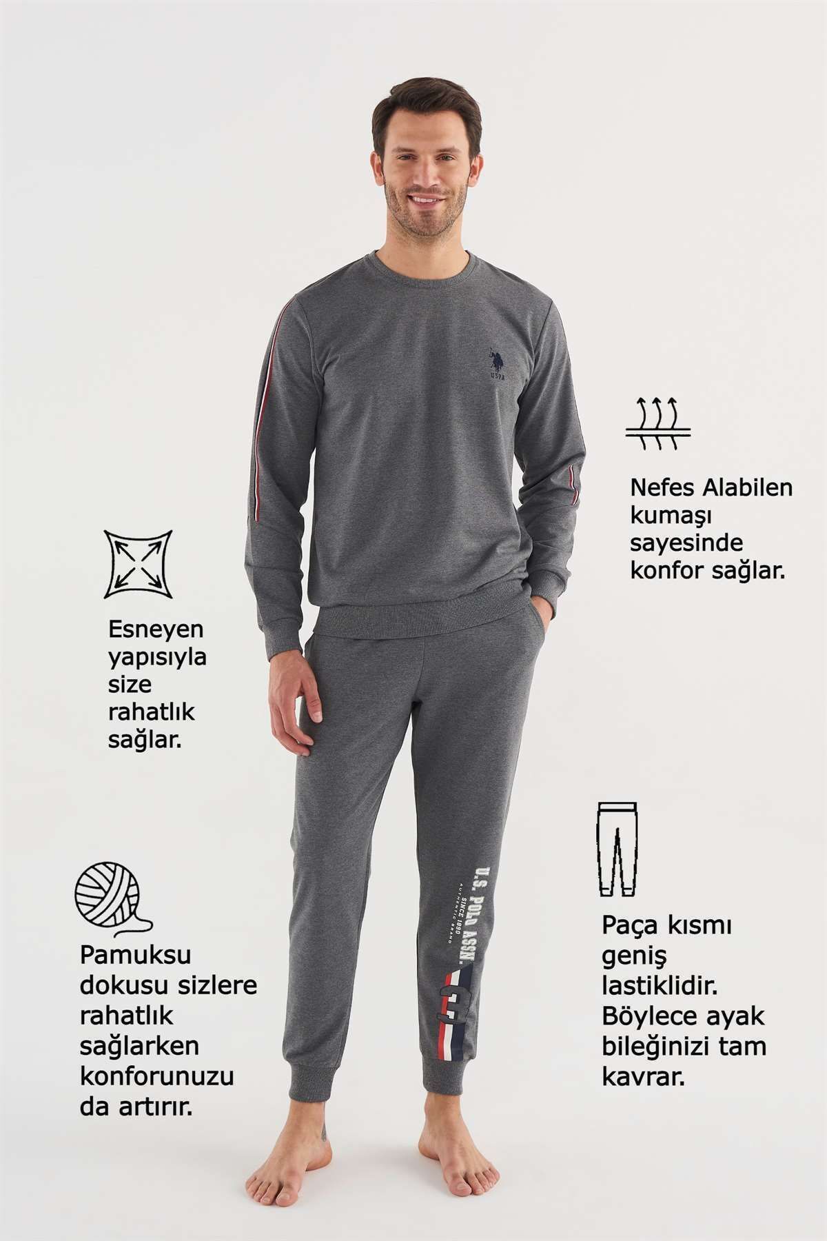 ست پیژامه خاکستری مردانه لباس خواب آنتراسیت ملانژ U.S. Polo Assn.