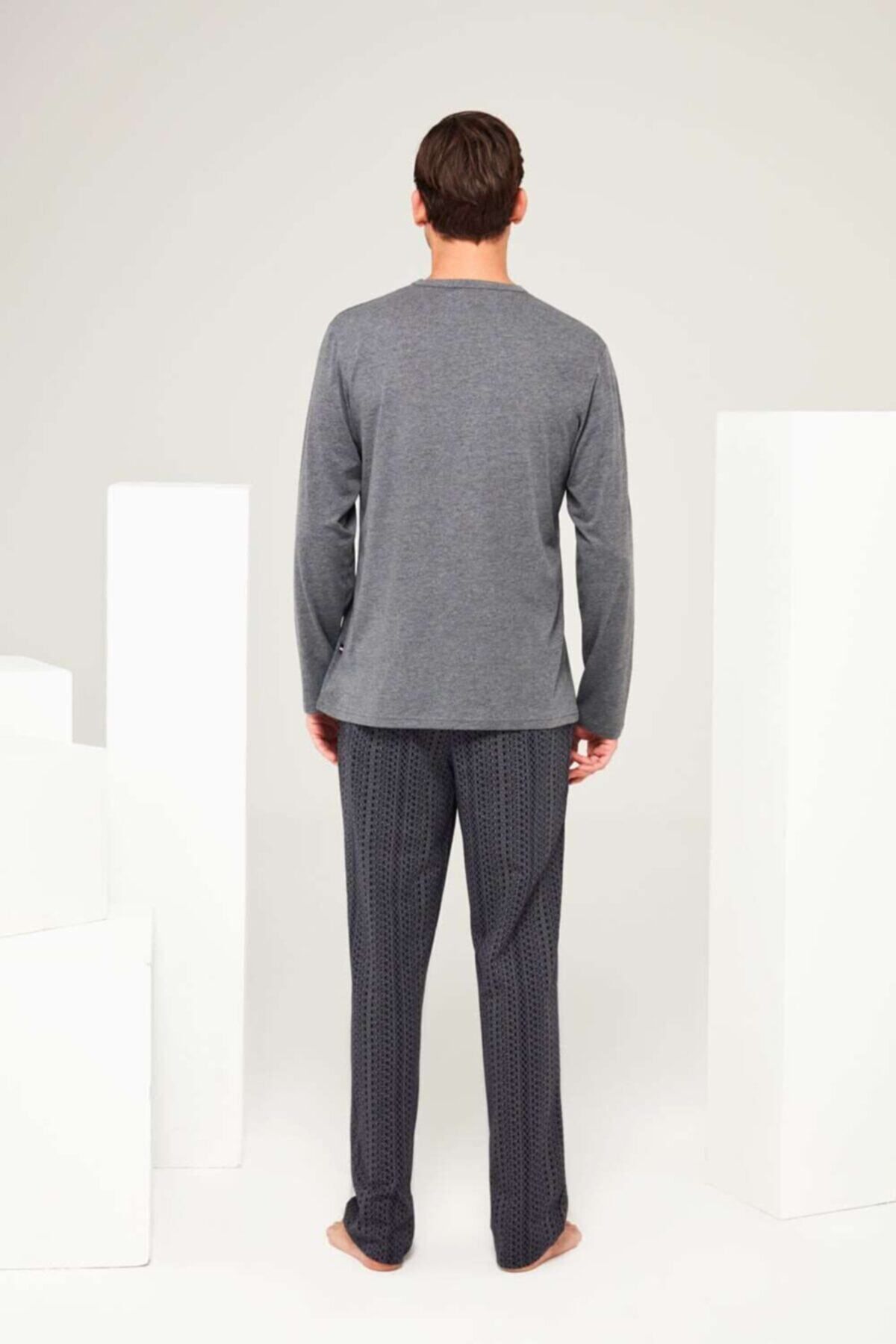 ست پیژامه خاکستری مردانه لباس خواب یقه گرد آنتراسیت ملانژ U.S. Polo Assn.