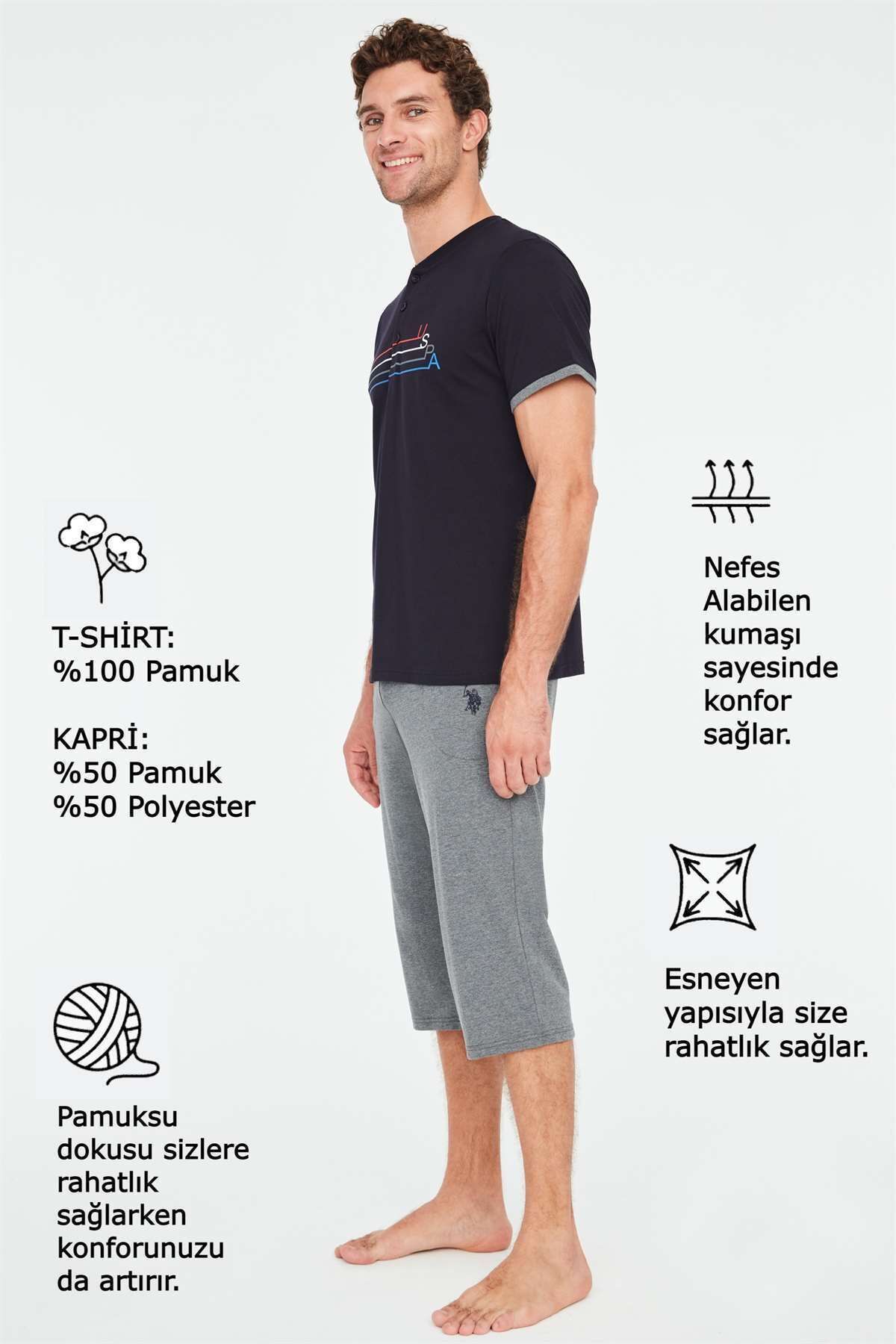 ست پیژامه آبی مردانه کاپری ناوی اورجینال U.S. Polo Assn.