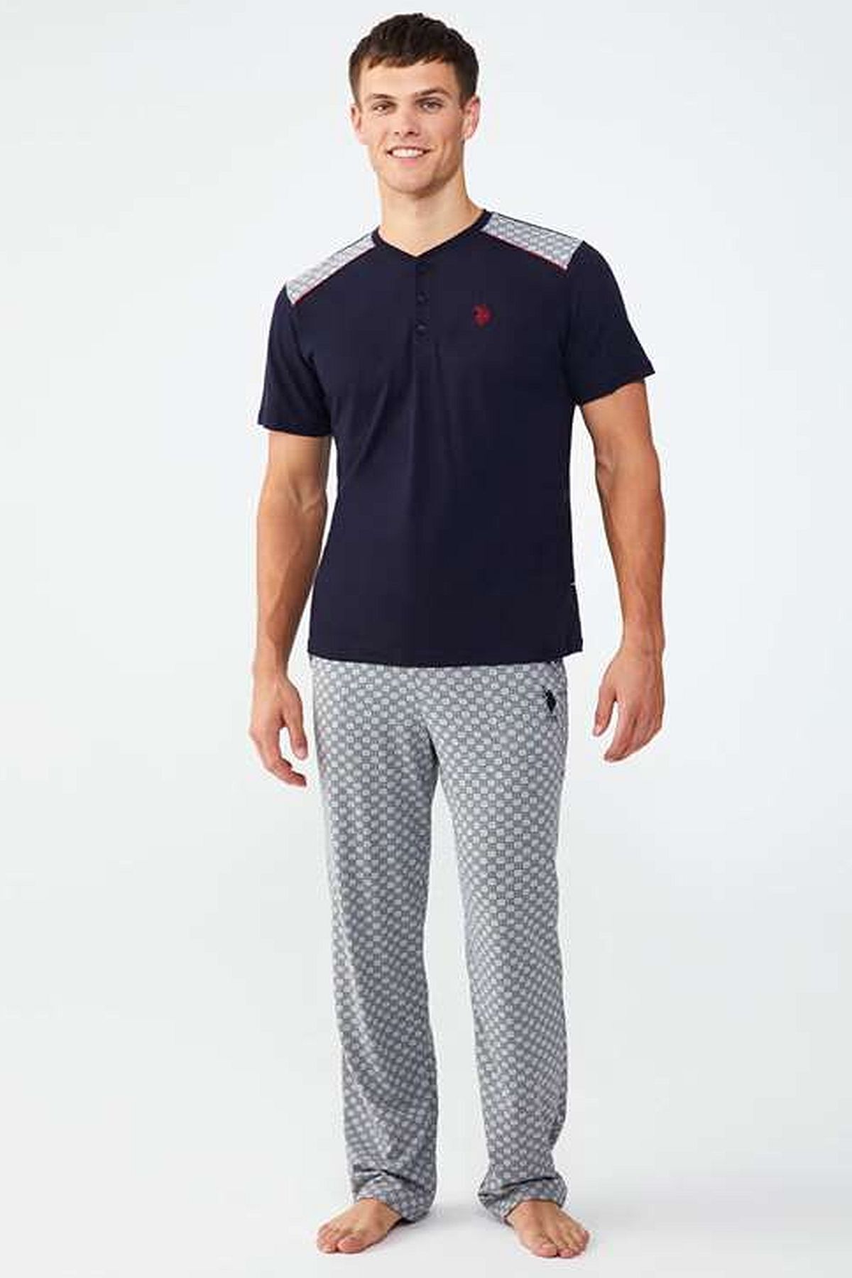 ست پیژامه آبی مردانه لباس خواب 3 تیکه سرمه ای U.S. Polo Assn.