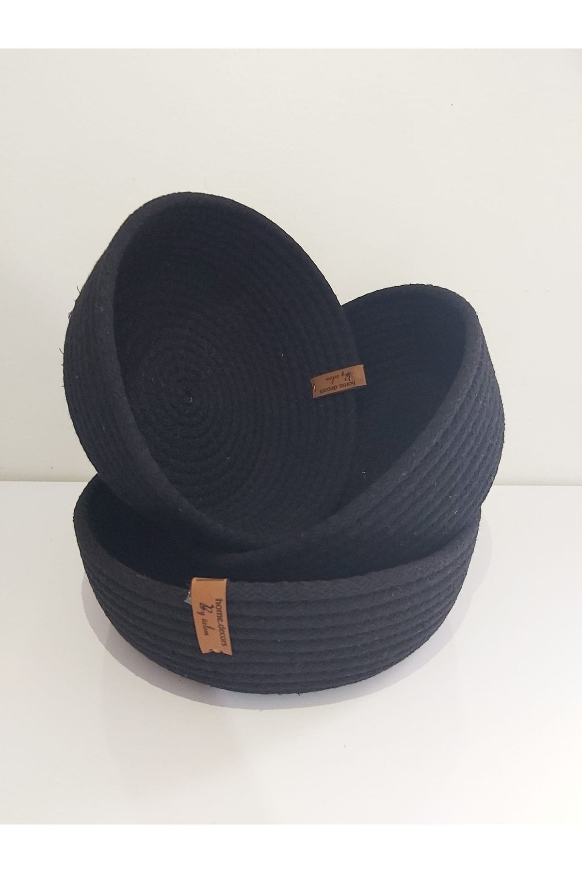 3-Piece Wicker Basket (20x7/18x7/16x7cm) Organizer Decoration Presentation Kitchen Bathroom Organizer (Black)