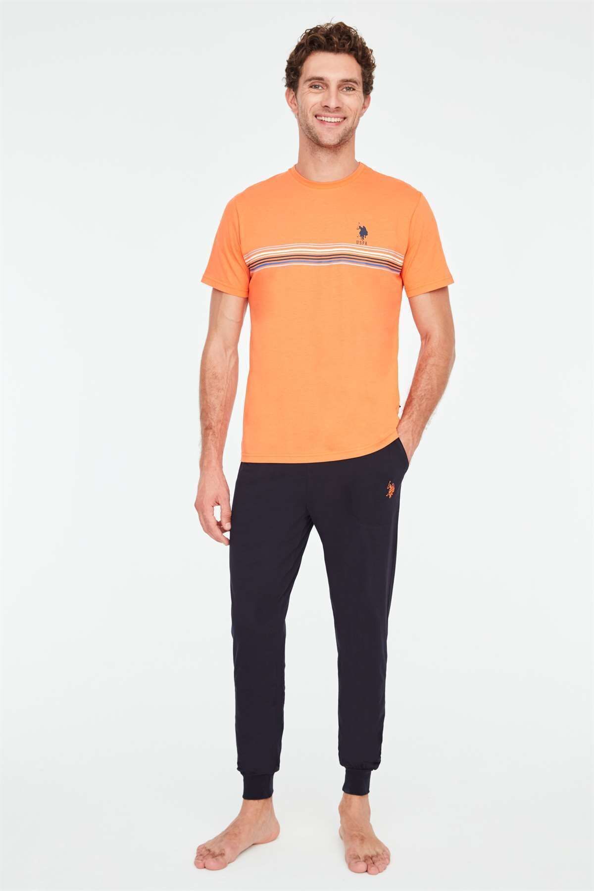 ست پیژامه نارنجی مردانه لباس خواب یقه گرد U.S. Polo Assn.