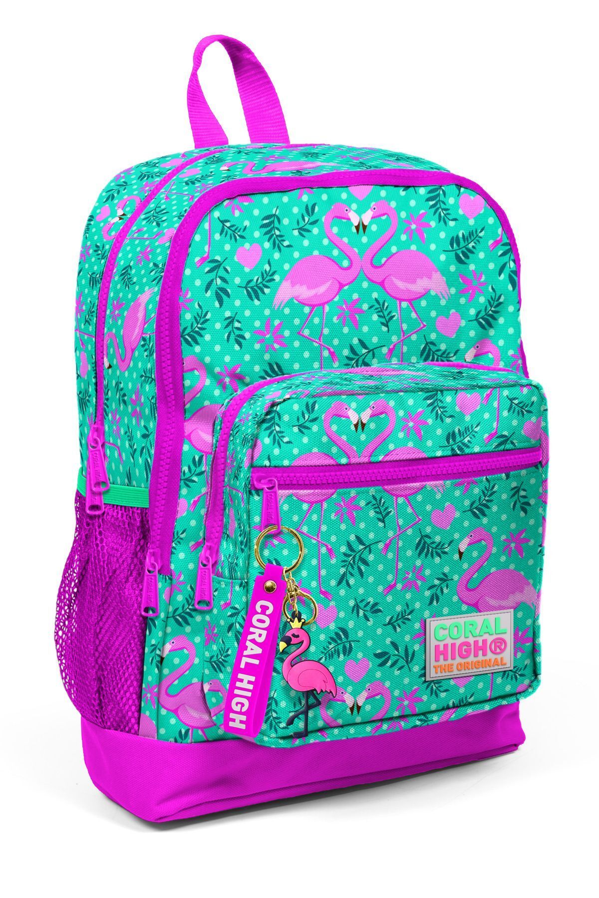 Coral High Geantă Pentru Școală Primară Cu Model Flamingo Verde Apă Cu Patru Compartimente 23712 Masculin - One Size