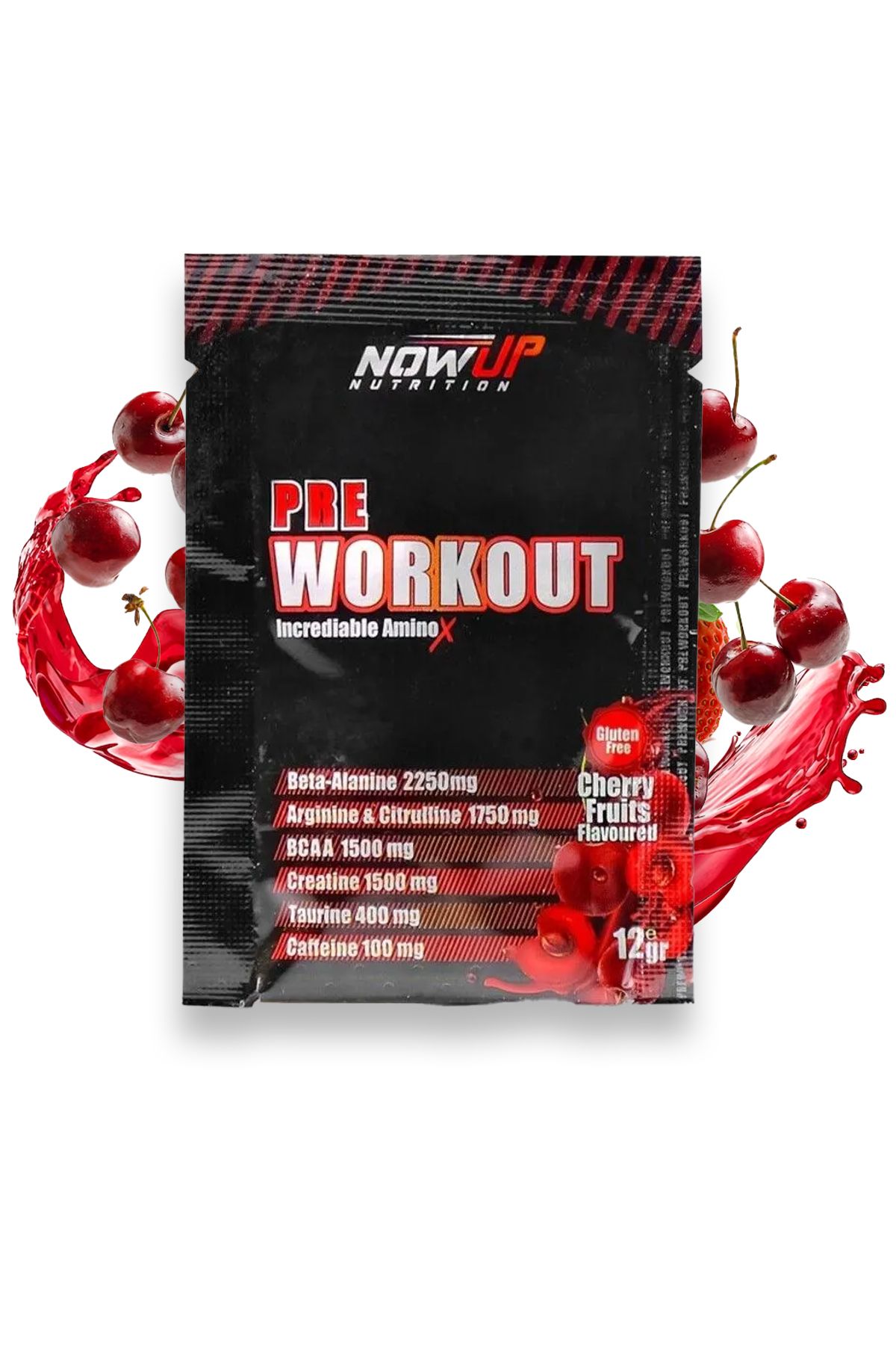 NOWUP NUTRITION-Pre-Workout Sachet 30X12 Gr - Cherry Flavor - 30 Pieces 2