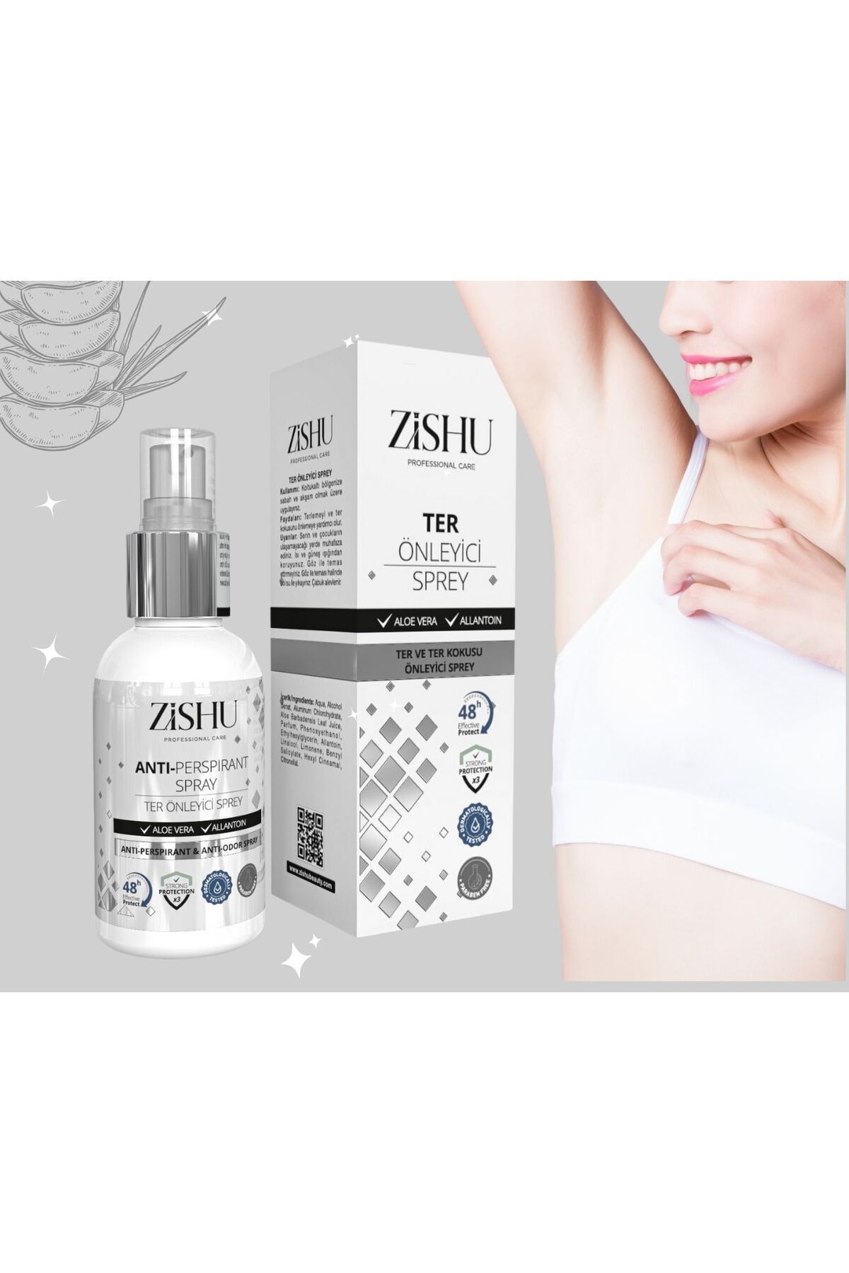 اسپری پیشگیری از تعریق و بو 100 میلی لیتر با عصاره آلوئه ورا ZİSHU