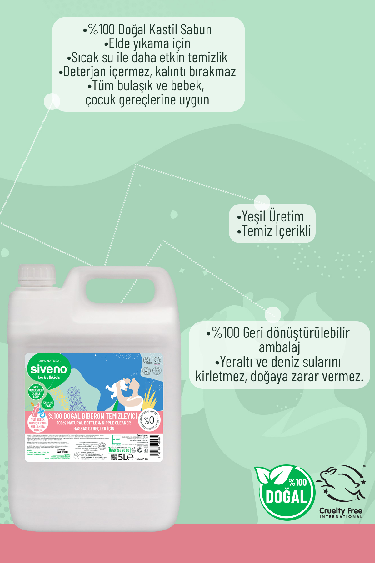 Siveno %100 Doğal Emzik Ve Biberon Temizleyicisi Bitkisel Elde Bulaşık Sabunu Nemlendirici Vegan 5000 ml fotoğrafı 6 (önizleme)
