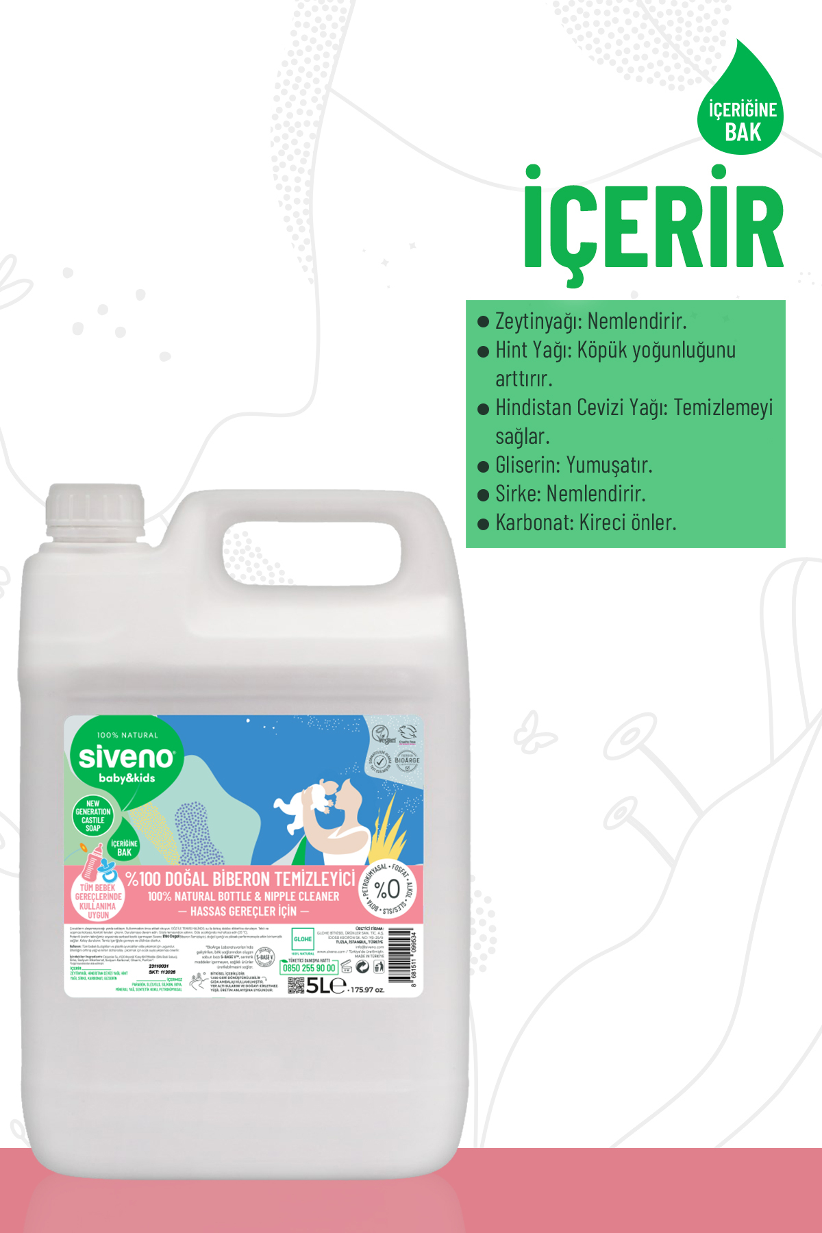 Siveno %100 Doğal Emzik Ve Biberon Temizleyicisi Bitkisel Elde Bulaşık Sabunu Nemlendirici Vegan 5000 ml fotoğrafı 3 (önizleme)