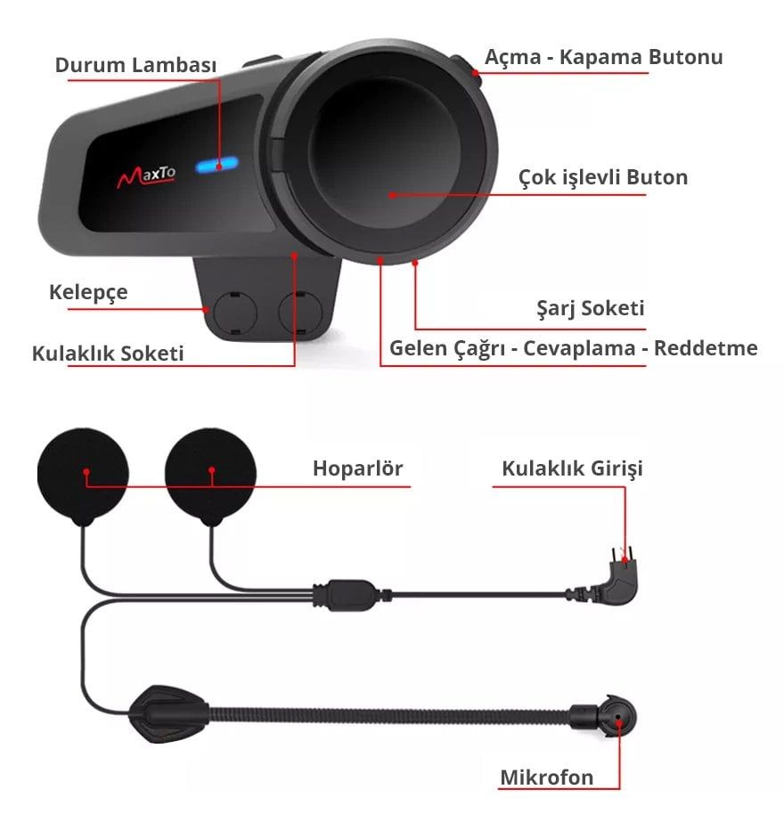  M2 Motosiklet Bluetooth Intercom Kulaklık