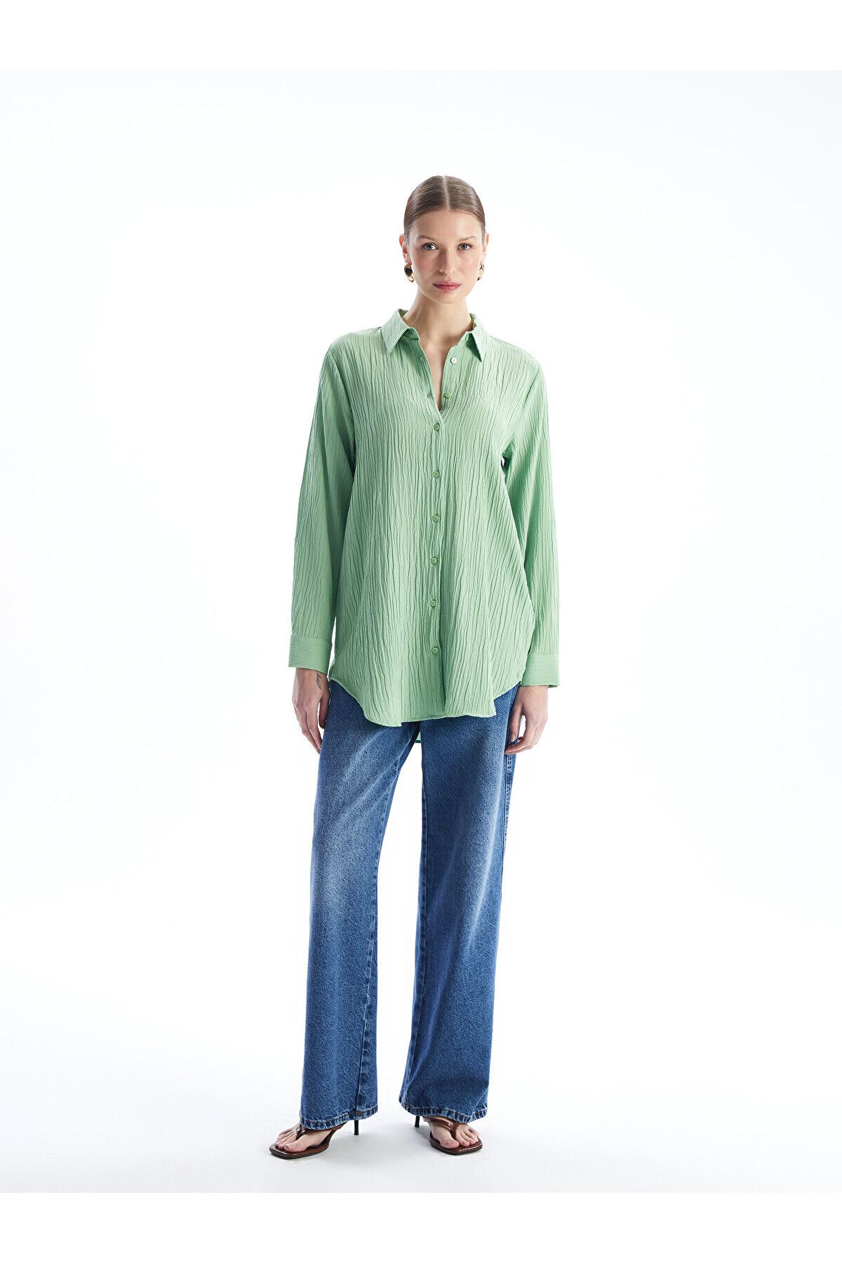 LC Waikiki-LCW Damen-Shirt-Tunika – einfarbig, lange Ärmel 3