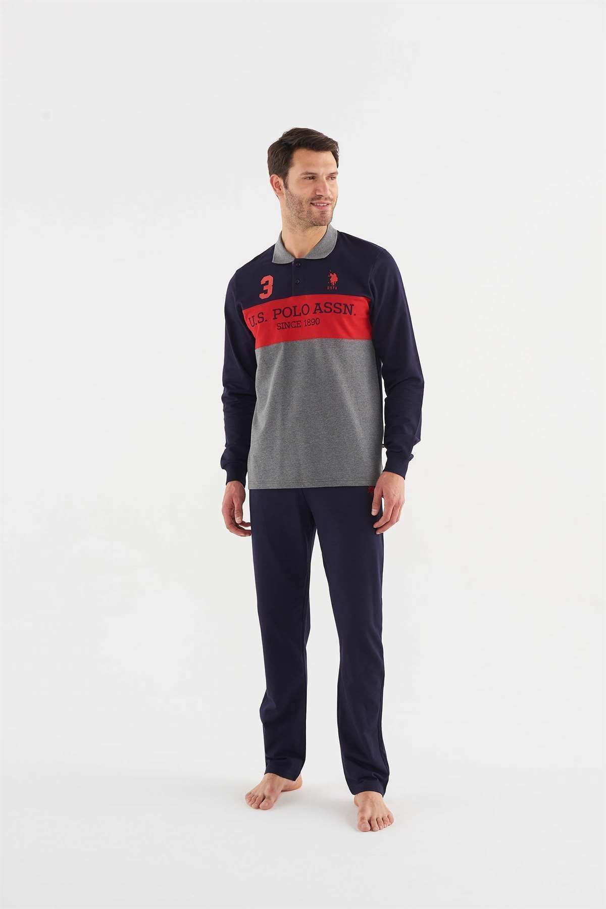 ست پیژامه آبی مردانه لباس خواب سرمه ای U.S. Polo Assn.