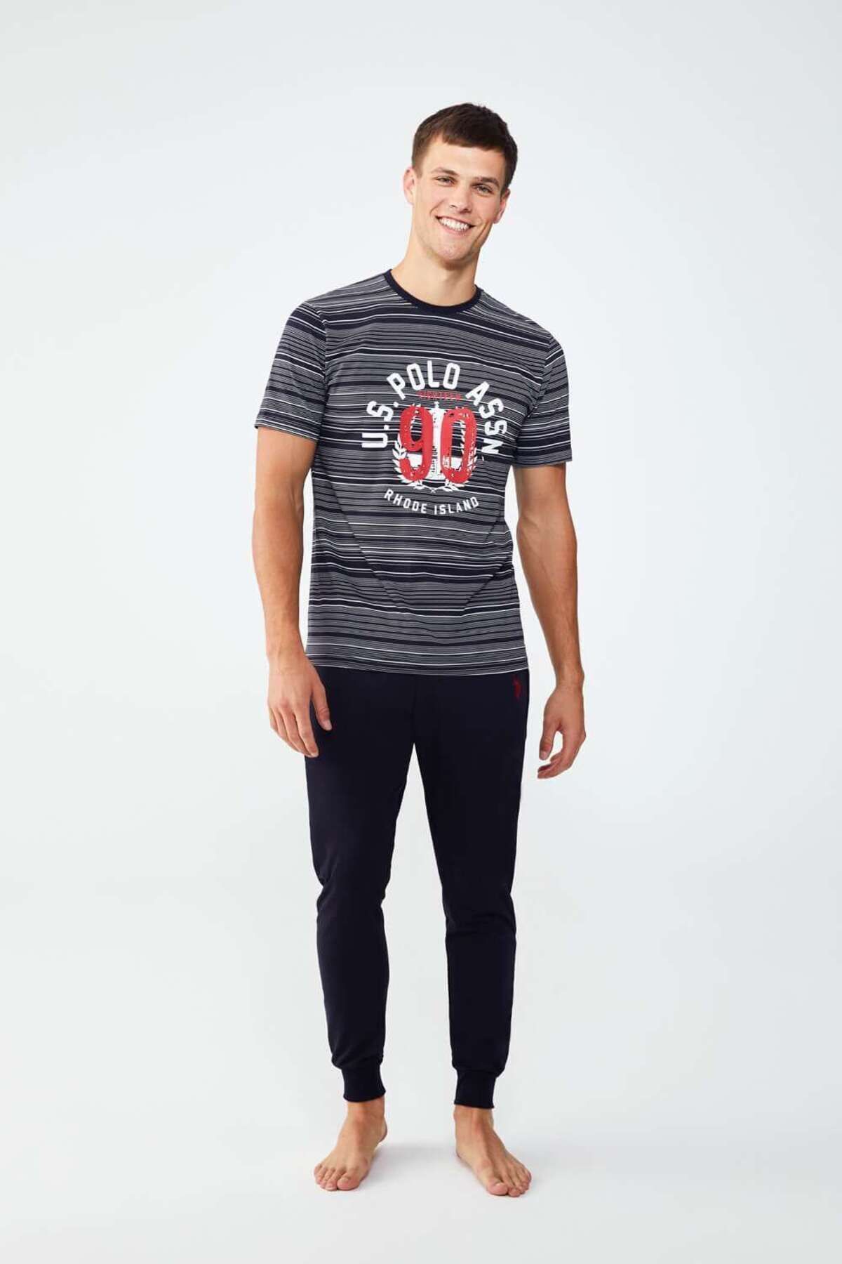 ست پیژامه آبی مردانه لباس خواب یقه گرد سرمه ای U.S. Polo Assn.