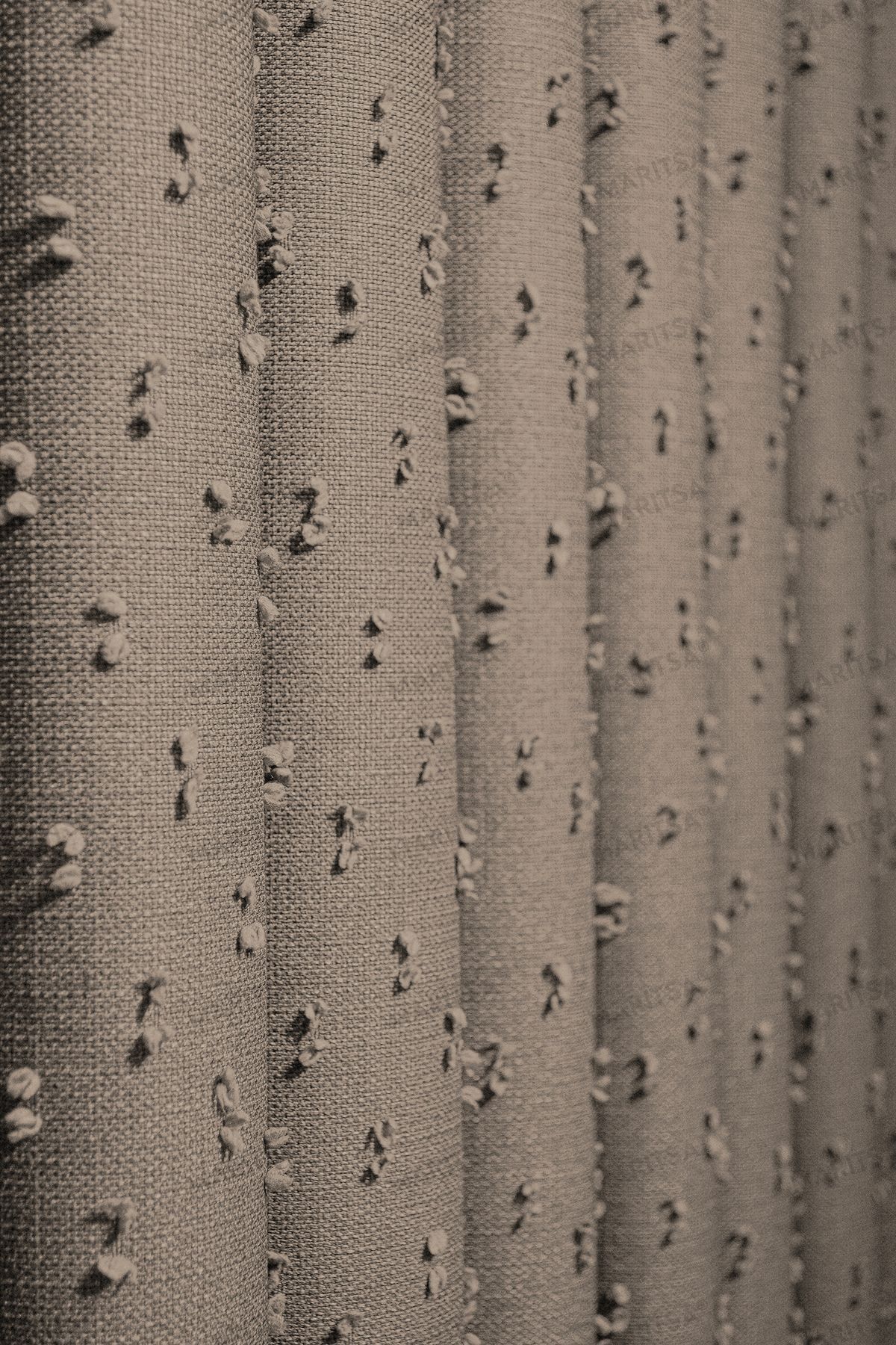 MARİTSA-Linen Series Grammated Background Curtain - Pompom Pattern, Wicker Close Pleat, Single Wing Curtain (1x3) 4