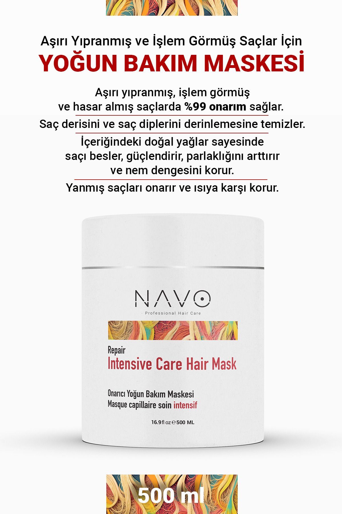 NAVO PROFESSIONAL HAIR CARE Yıpranmış Saçlar Için Onarıcı Yoğun Bakım Saç Maskesi / Intensive Care Hair Mask — navo-icm-01