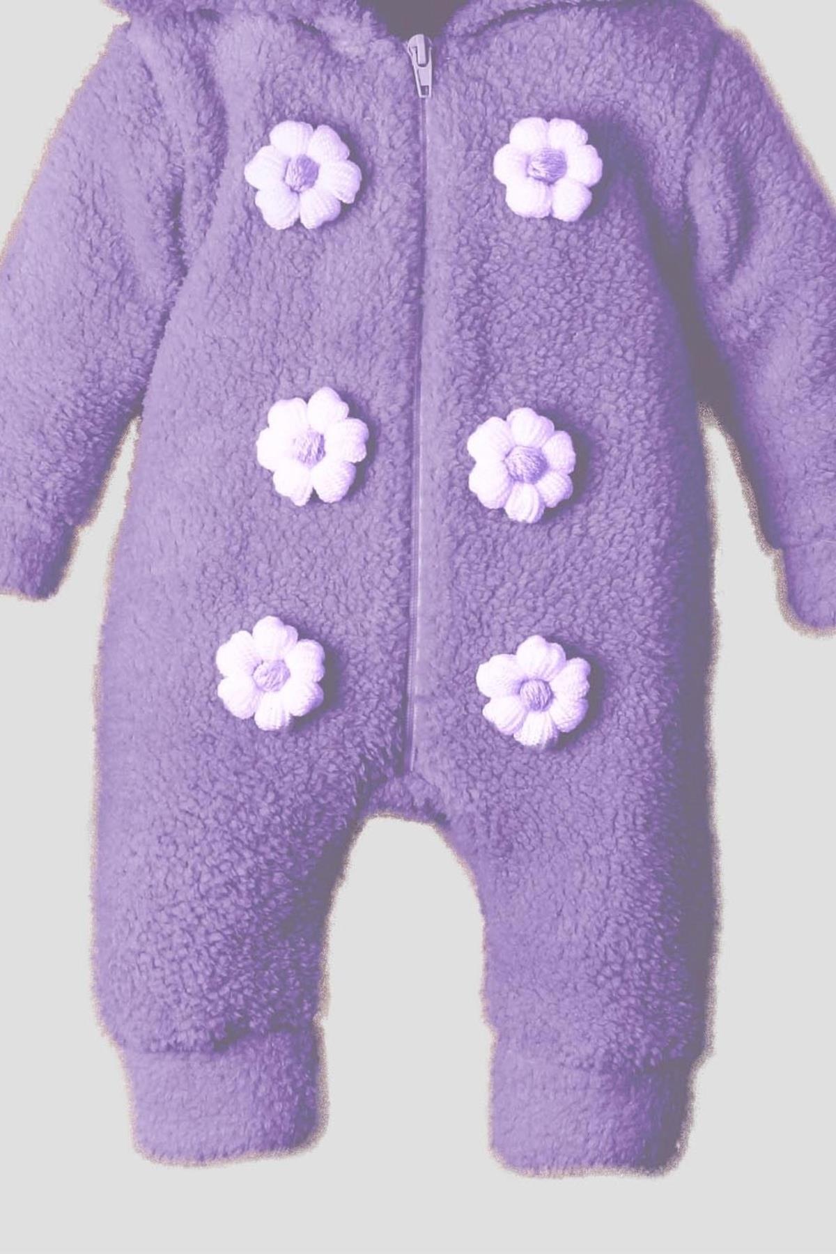 Kidex’s Baby kışlık Tatlı Peluş Pamuklu Bebek Çiçekli Welsoft Kapüşonlu Tulum fotoğrafı 3 (önizleme)