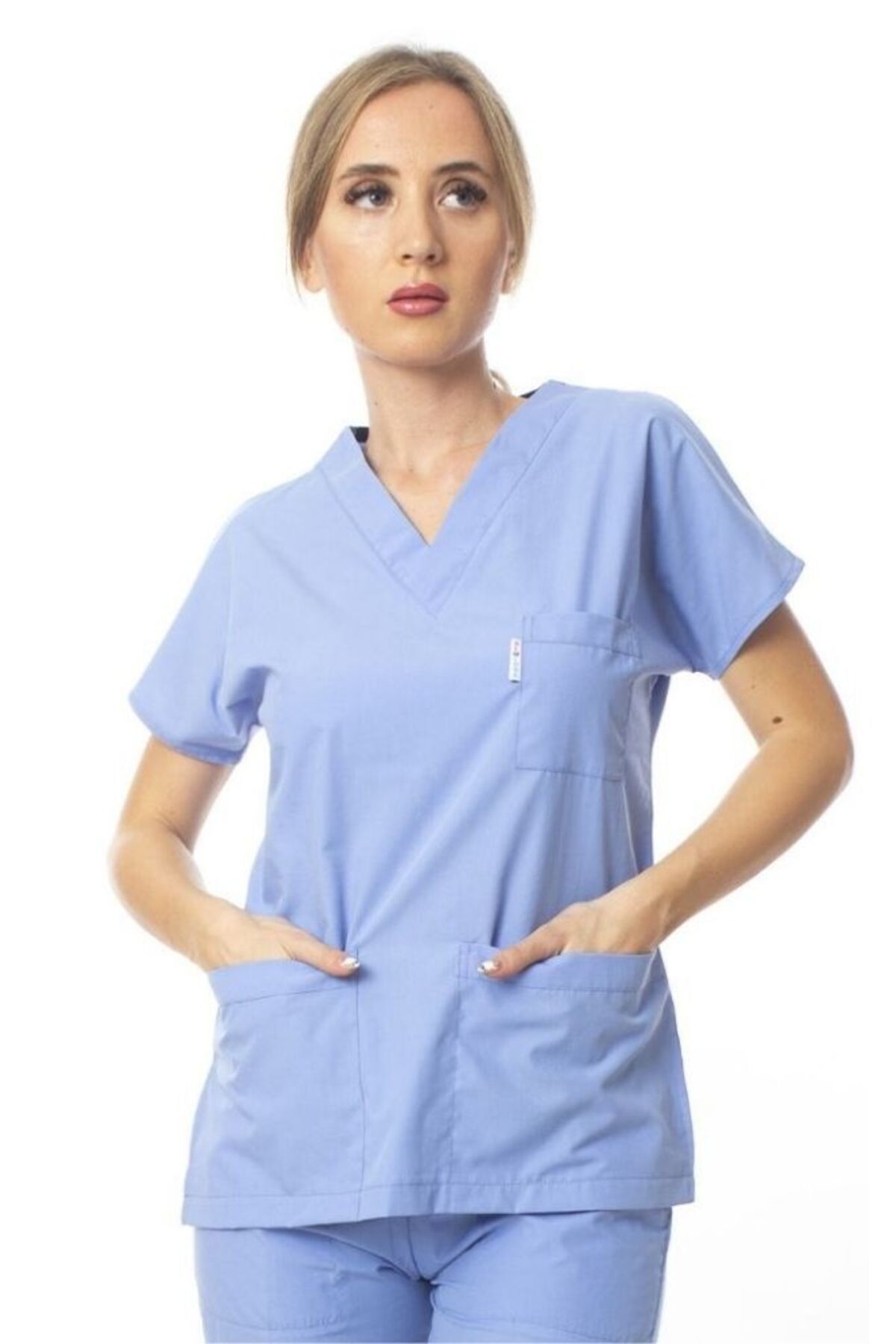 Simirna Üniforma-Chirurgical Asistentă Scrubs Jersey albastru deschis Single Top 6