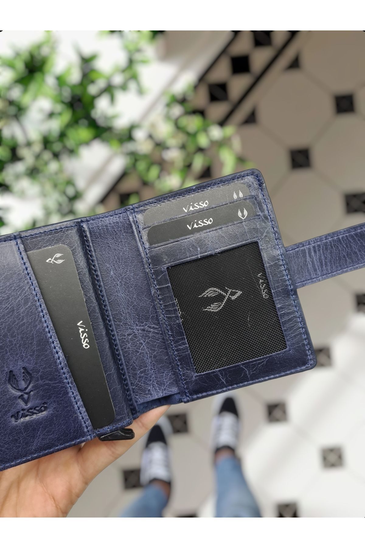 کیف پول مردانه آبی سرمه ای Visso leather | VİSSO 685 اورجینال - تصویر 3