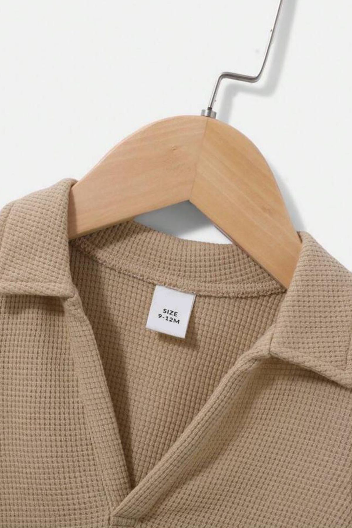 Bubito Waffle Görselli V Yaka Pamuklu Yazlık Bebek Çocuk Şort Takım-Bej fotoğrafı 3 (önizleme)