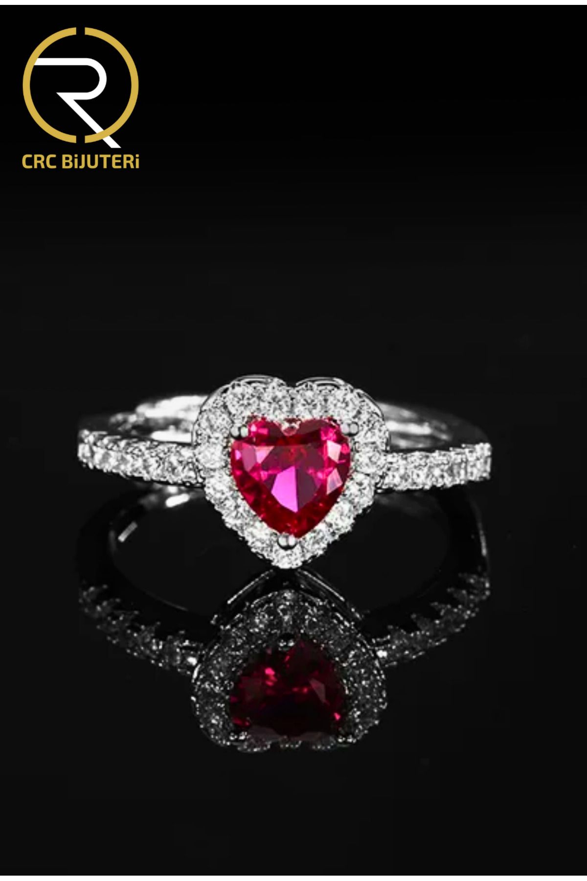 Crc Bijuteri-Heart Steel Single Stone Adjustable Women's Ring - Serious Relationship Design 1