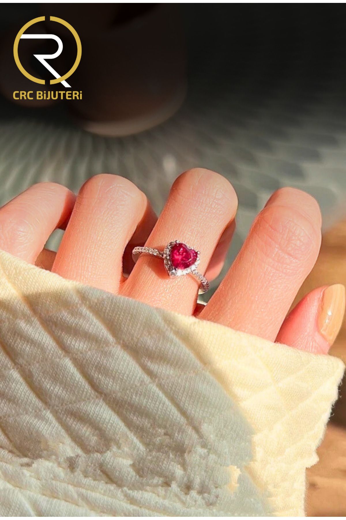 Crc Bijuteri-Heart Steel Single Stone Adjustable Women's Ring - Serious Relationship Design 5